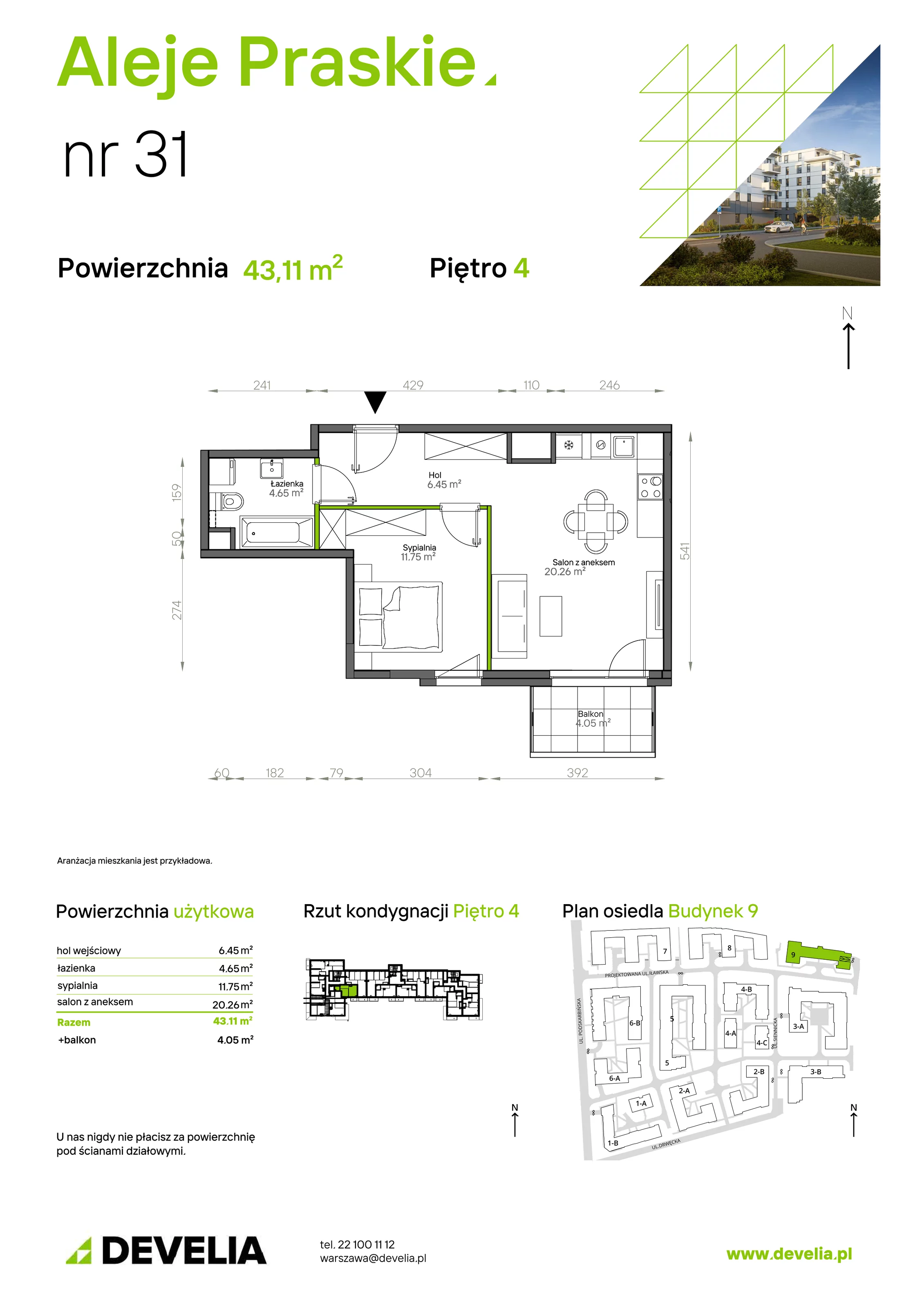 Mieszkanie 43,11 m², piętro 4, oferta nr 031/9, Aleje Praskie IX, Warszawa, Praga Południe, Kamionek, ul. Podskarbińska