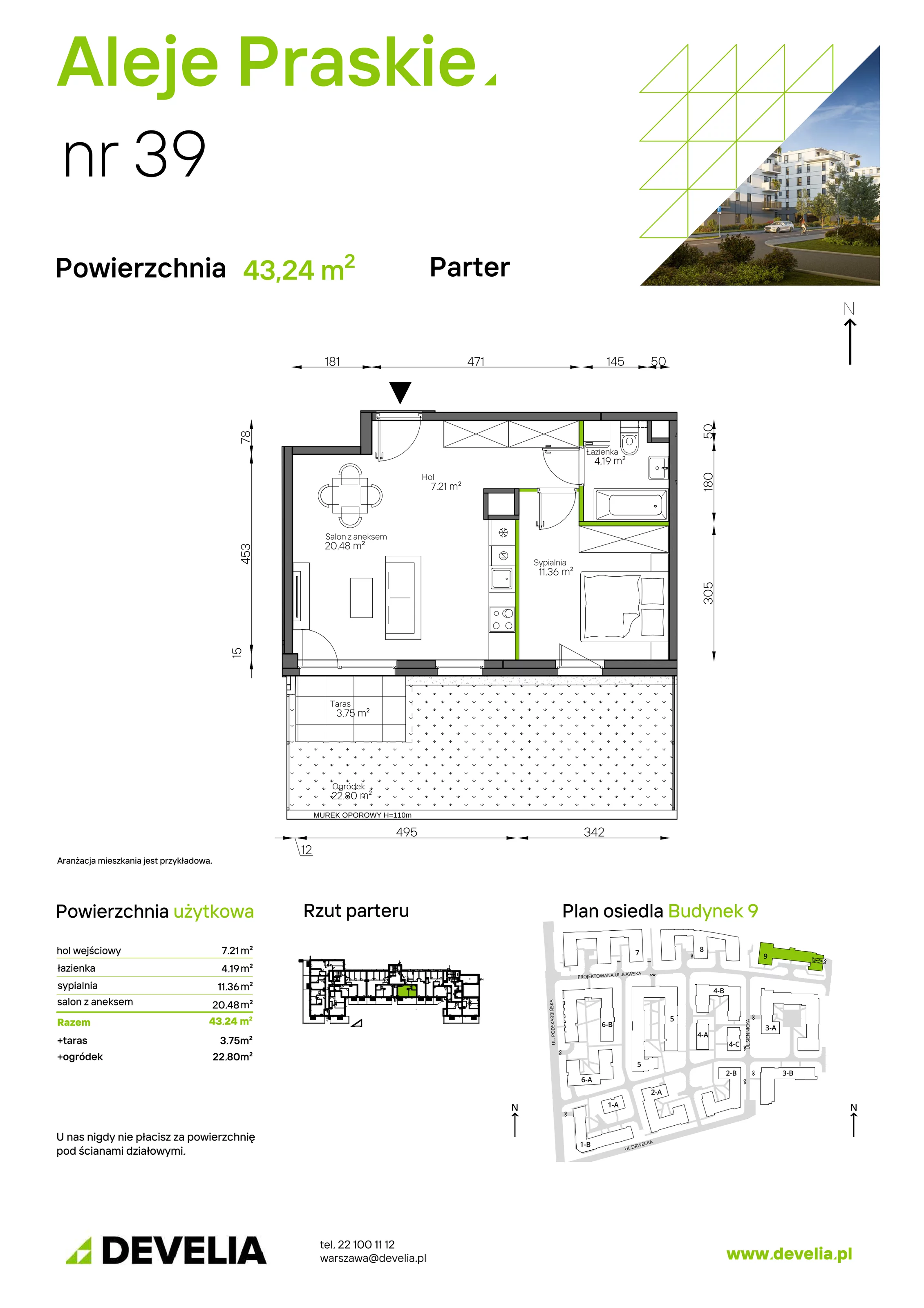 Mieszkanie 43,24 m², parter, oferta nr 039/9, Aleje Praskie IX, Warszawa, Praga Południe, Kamionek, ul. Podskarbińska