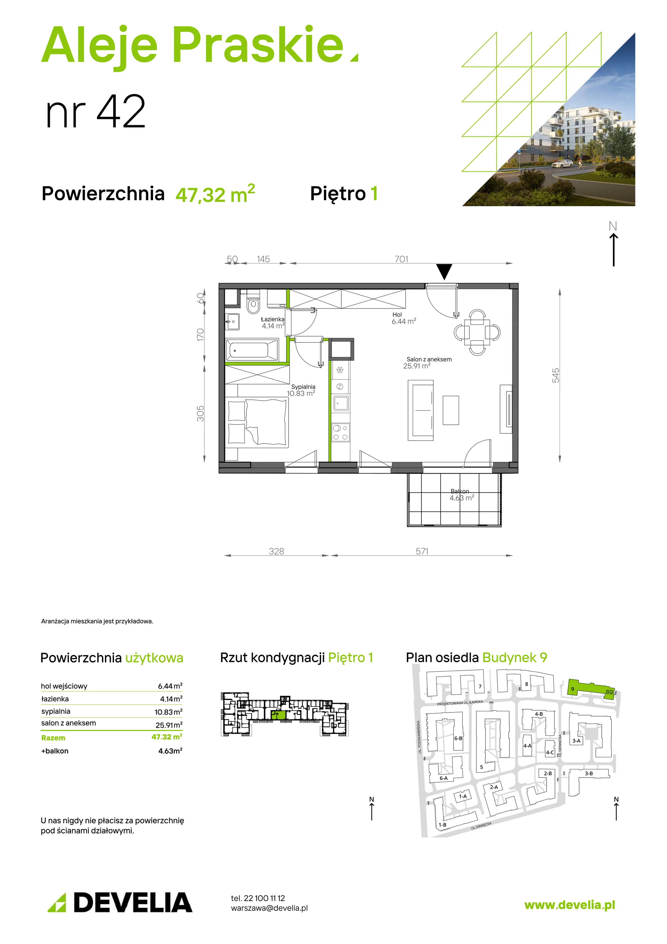 Mieszkanie 47,32 m², piętro 1, oferta nr 042/9, Aleje Praskie IX, Warszawa, Praga Południe, Kamionek, ul. Podskarbińska