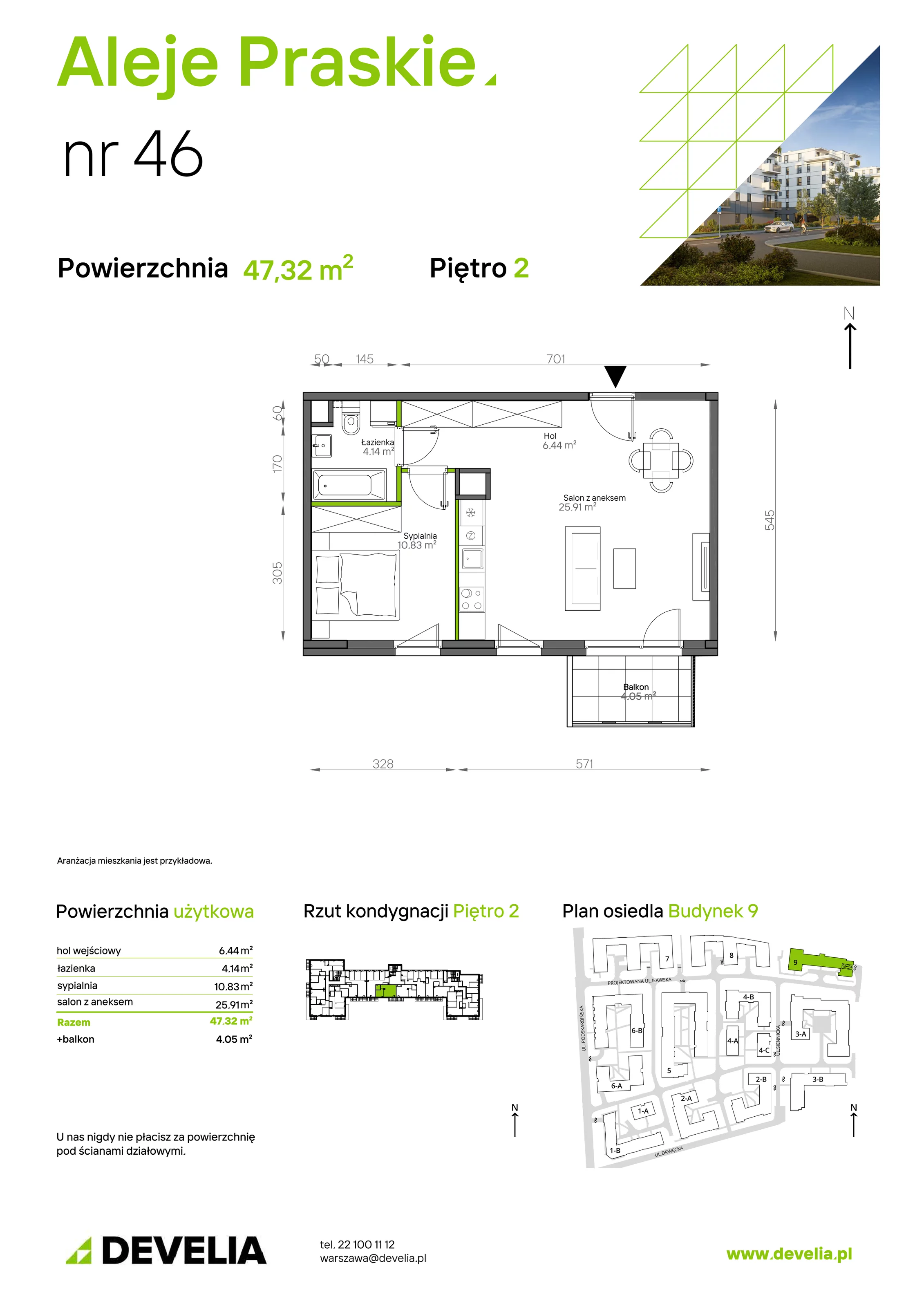 Mieszkanie 47,32 m², piętro 2, oferta nr 046/9, Aleje Praskie IX, Warszawa, Praga Południe, Kamionek, ul. Podskarbińska