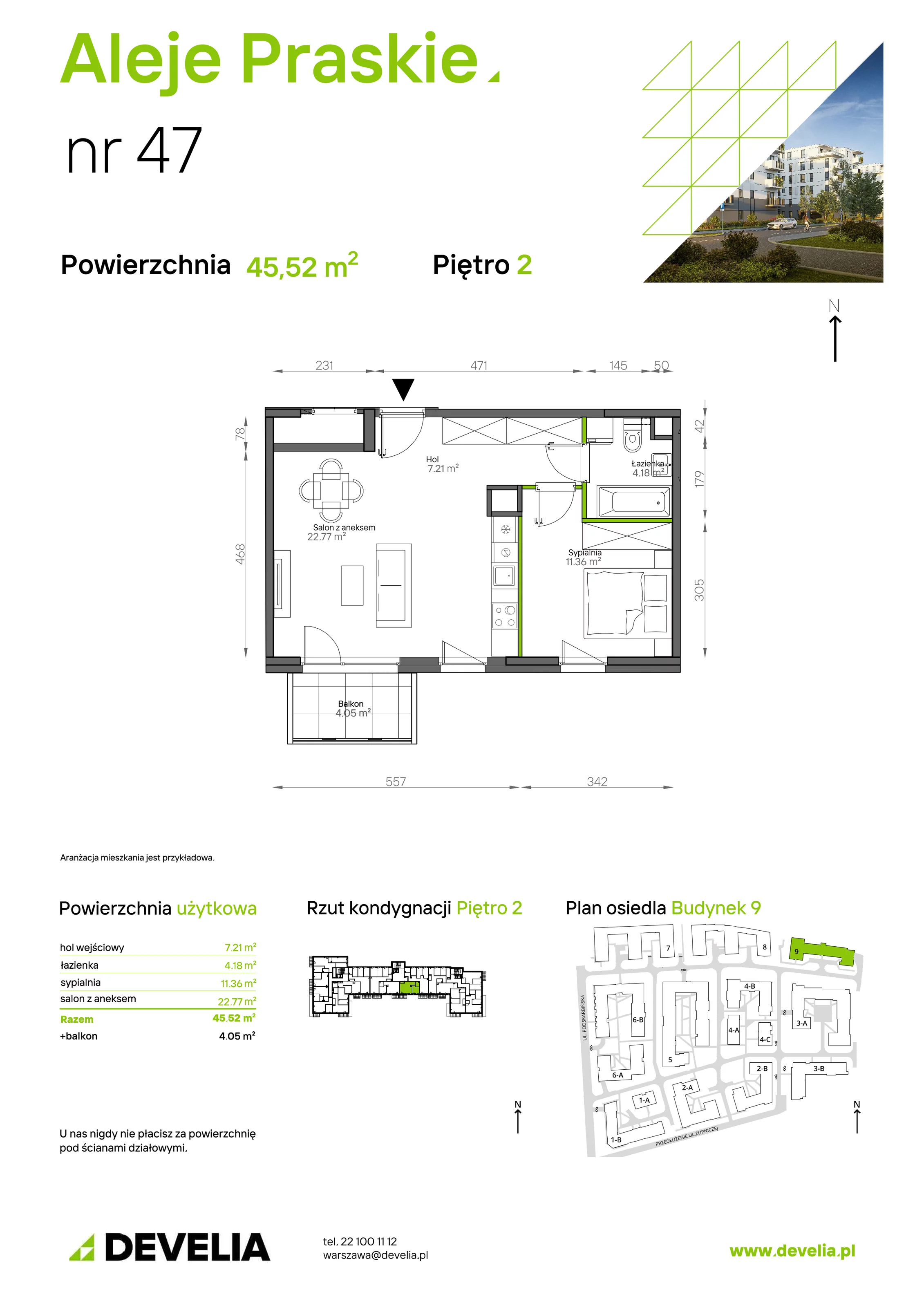 Mieszkanie 45,52 m², piętro 2, oferta nr 047/9, Aleje Praskie IX, Warszawa, Praga Południe, Kamionek, ul. Podskarbińska