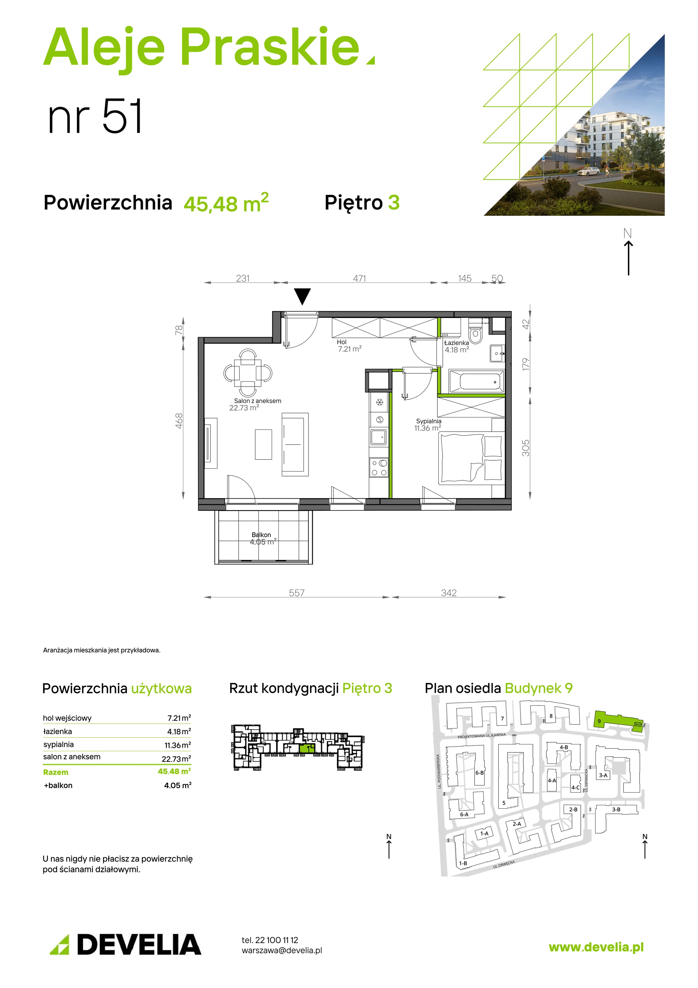 Mieszkanie 45,48 m², piętro 3, oferta nr 051/9, Aleje Praskie IX, Warszawa, Praga Południe, Kamionek, ul. Podskarbińska