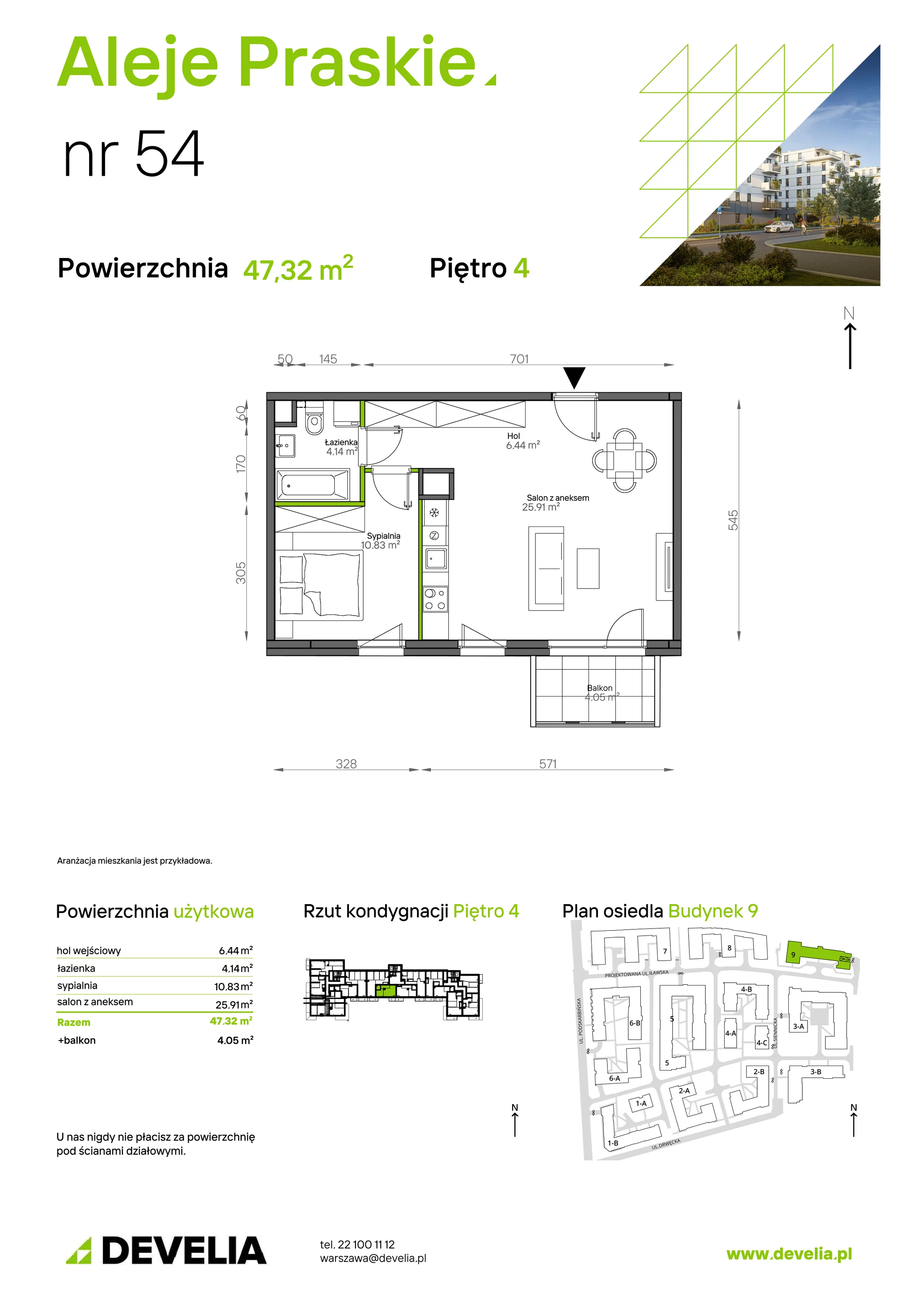 Mieszkanie 47,30 m², piętro 4, oferta nr 054/9, Aleje Praskie IX, Warszawa, Praga Południe, Kamionek, ul. Podskarbińska