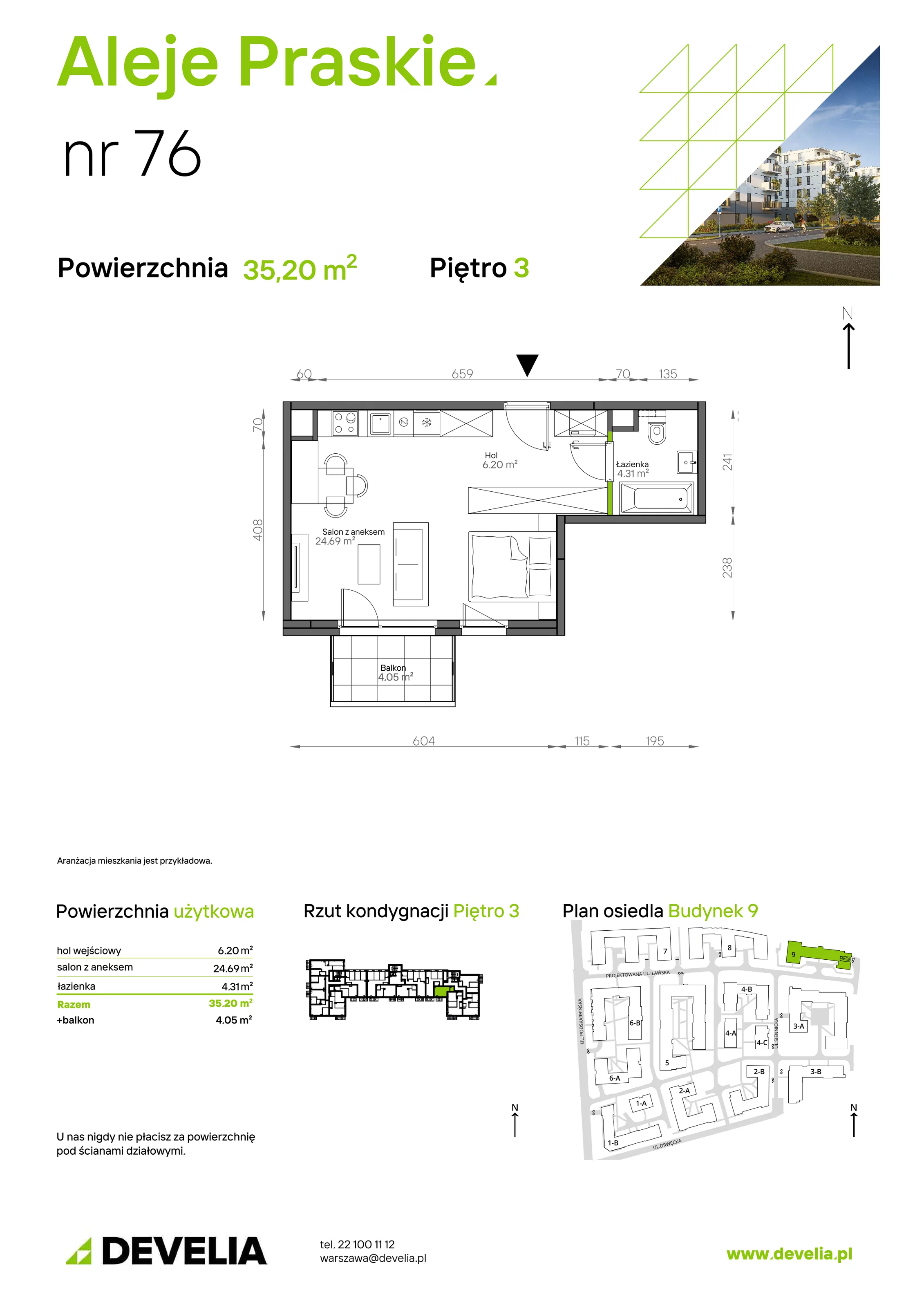 Mieszkanie 35,20 m², piętro 3, oferta nr 076/9, Aleje Praskie IX, Warszawa, Praga Południe, Kamionek, ul. Podskarbińska