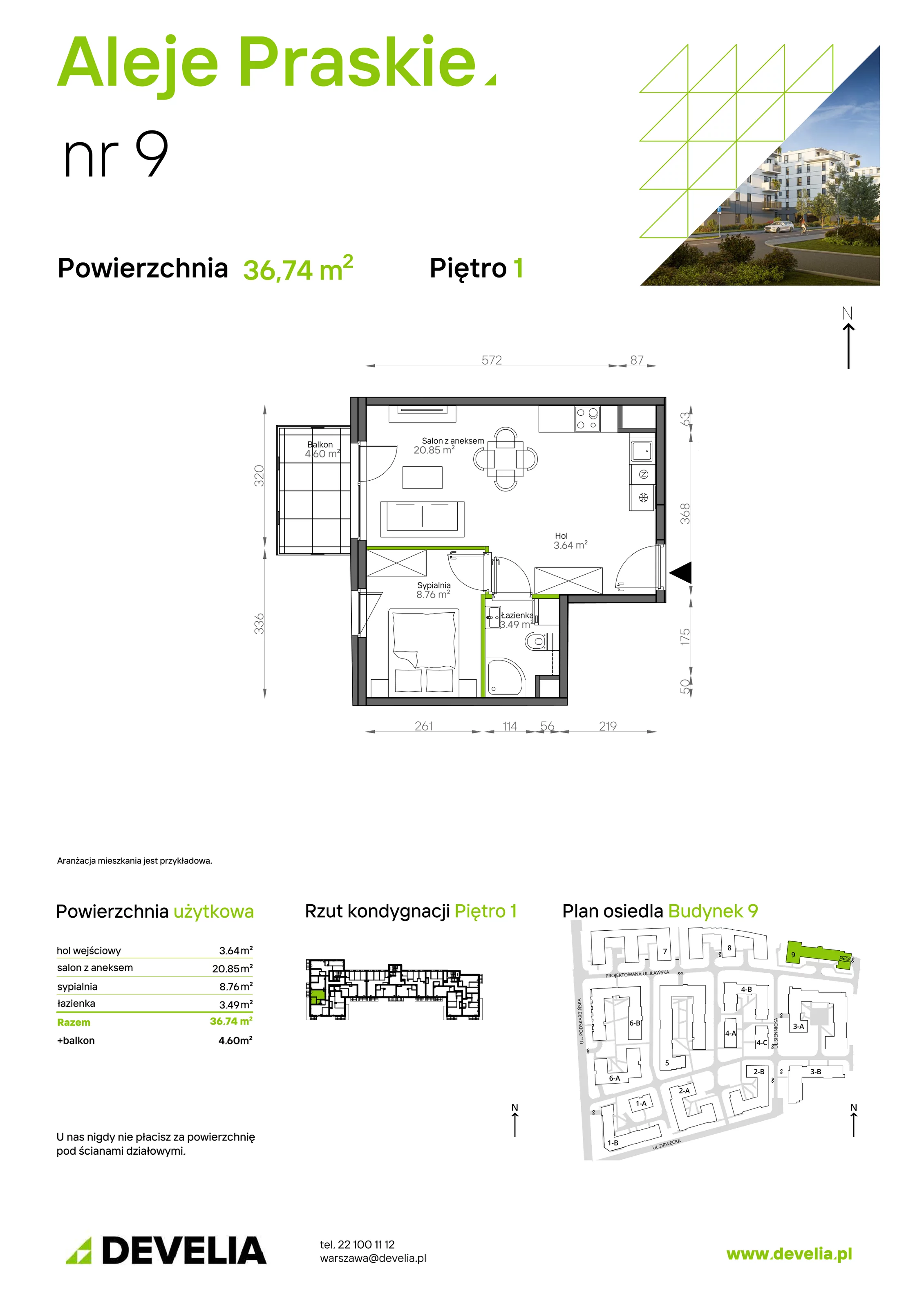 Mieszkanie 36,74 m², piętro 1, oferta nr 009/9, Aleje Praskie IX, Warszawa, Praga Południe, Kamionek, ul. Podskarbińska