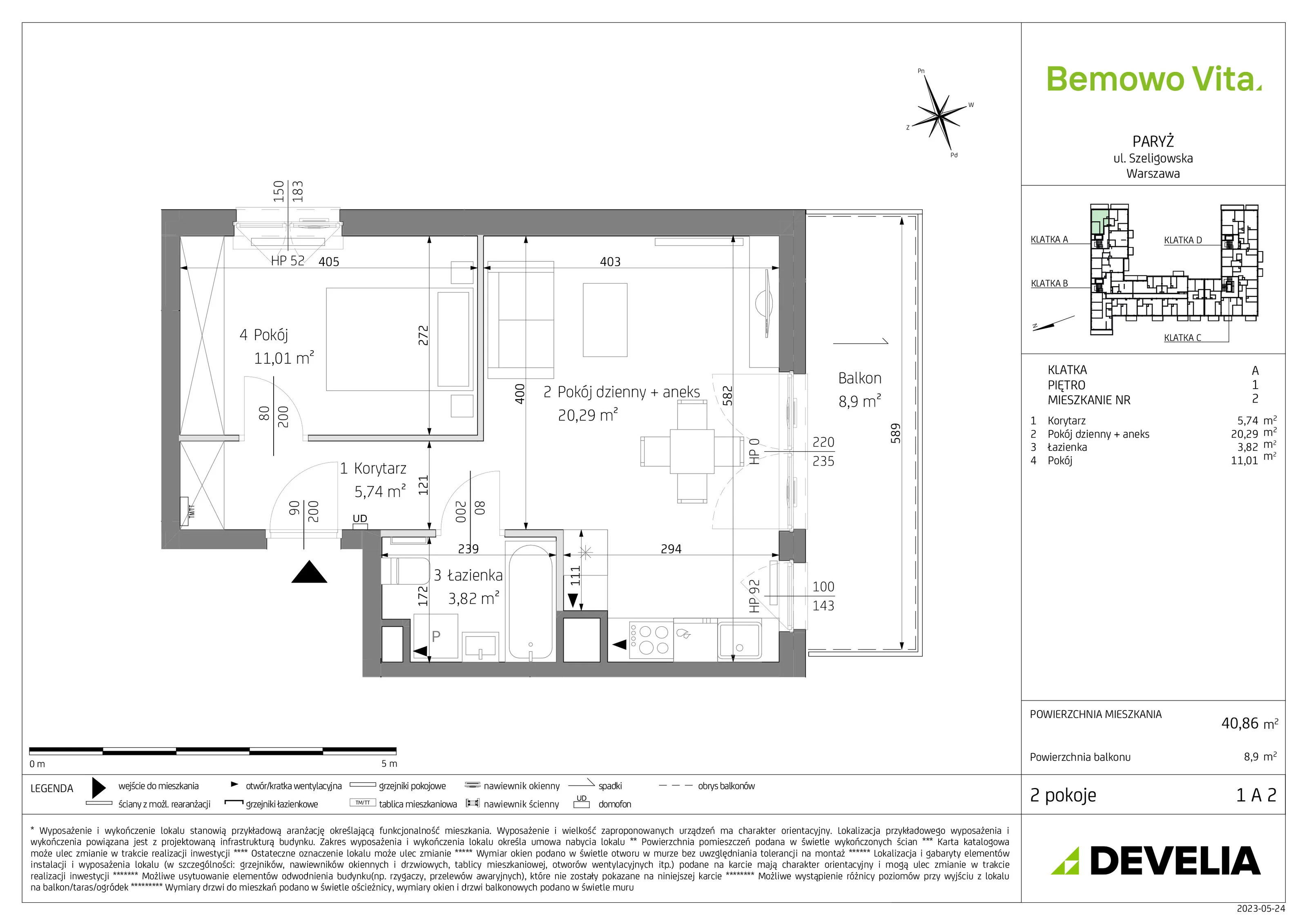 Mieszkanie 40,86 m², piętro 1, oferta nr B3/1/A2, Bemowo Vita, Warszawa, Bemowo, Chrzanów, ul. Szeligowska 59