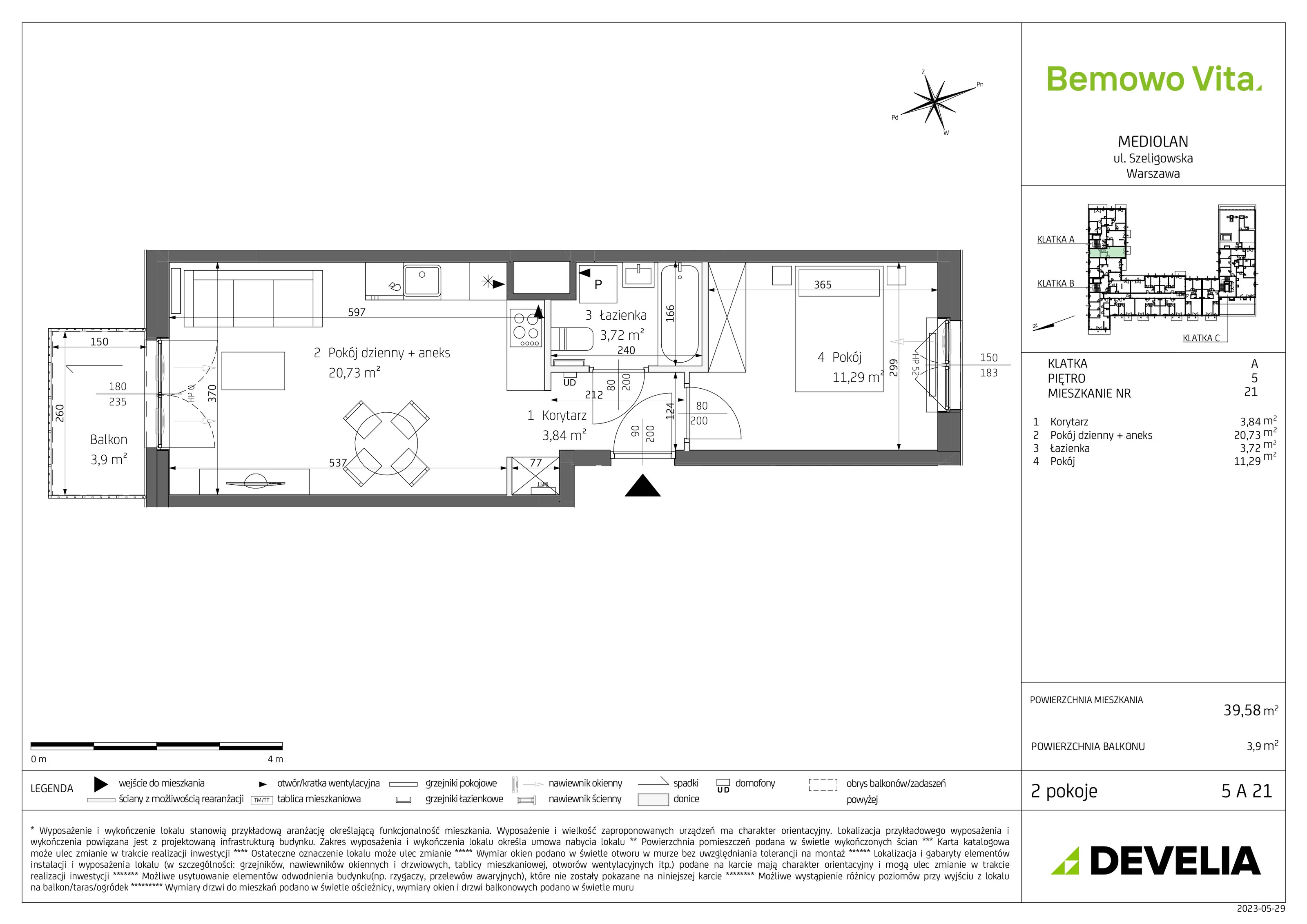 Mieszkanie 39,58 m², piętro 5, oferta nr B4/5/A21, Bemowo Vita, Warszawa, Bemowo, Chrzanów, ul. Szeligowska 59