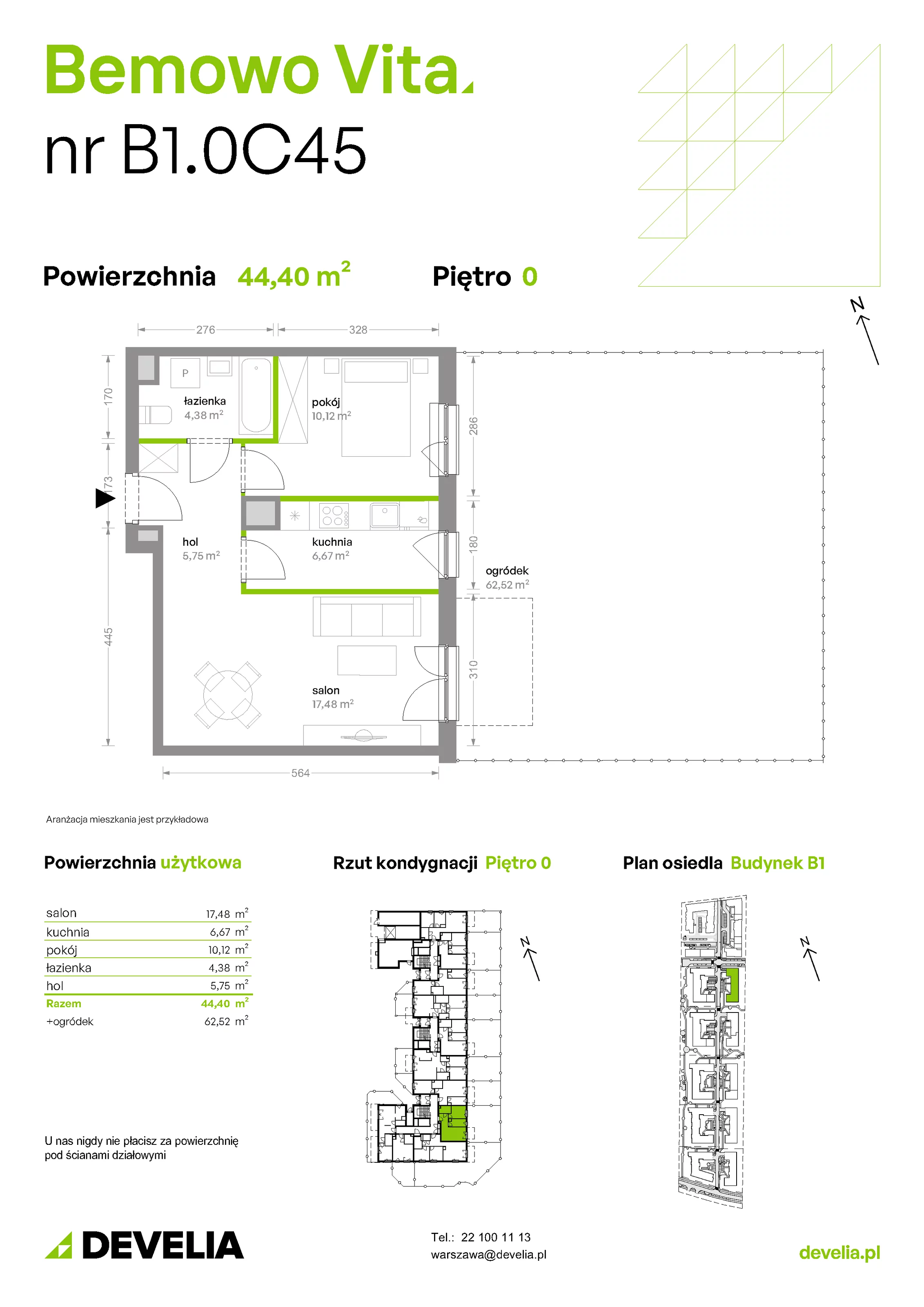 Mieszkanie 44,40 m², parter, oferta nr B1/0/C45, Bemowo Vita etap II, Warszawa, Bemowo, Chrzanów, ul. Szeligowska 59