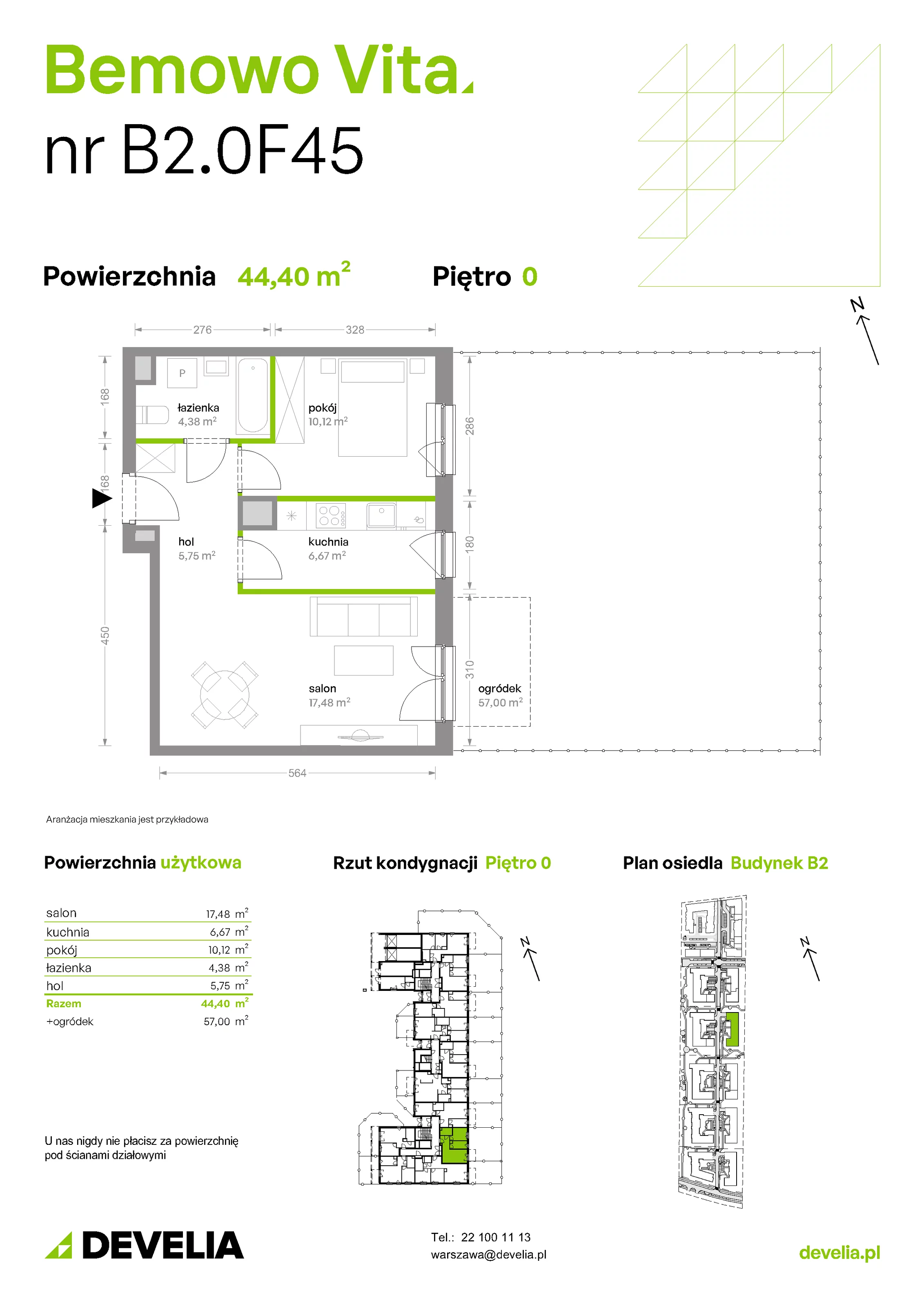 Mieszkanie 44,40 m², parter, oferta nr B2/0/F45, Bemowo Vita etap II, Warszawa, Bemowo, Chrzanów, ul. Szeligowska 59