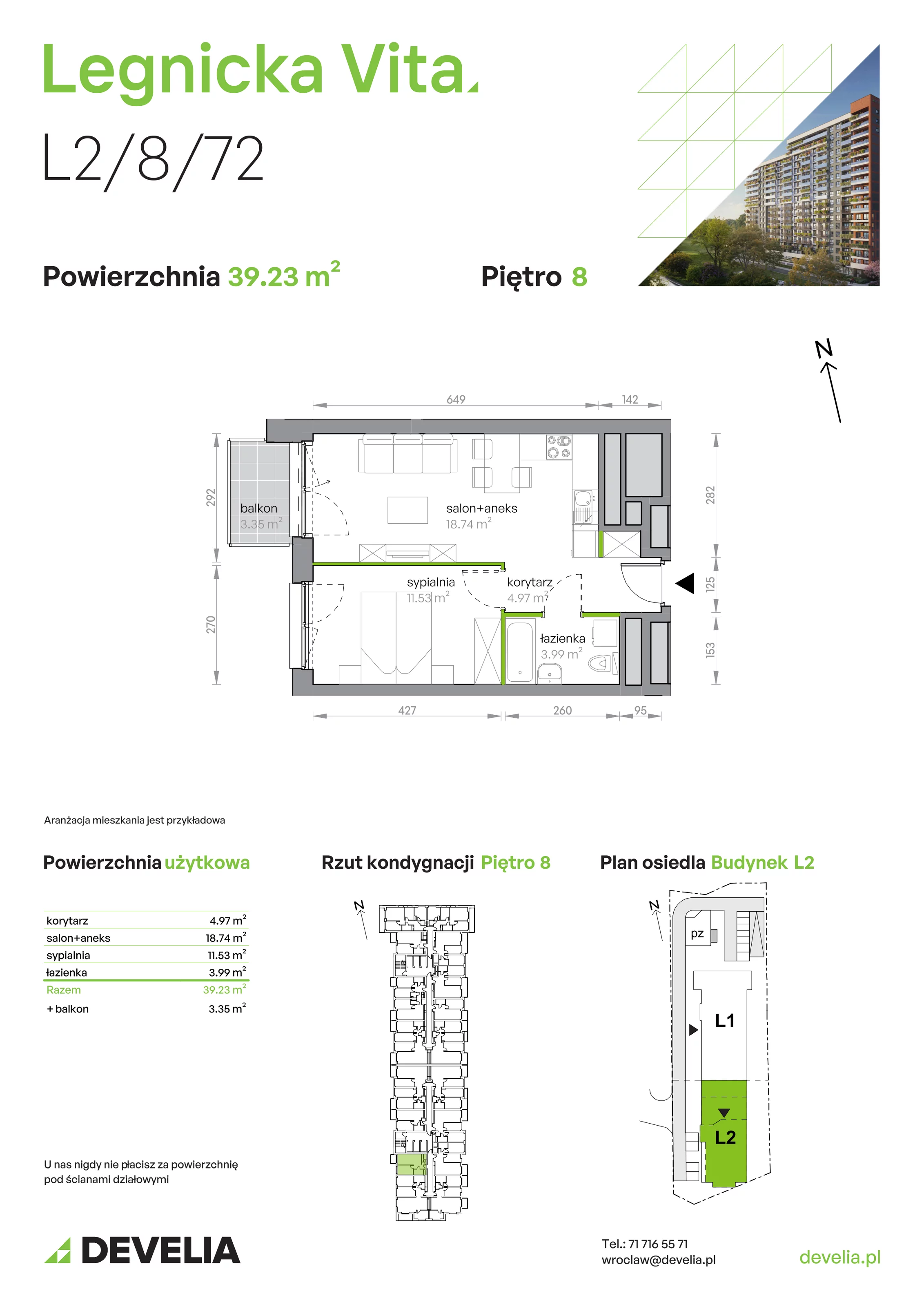 Mieszkanie 39,23 m², piętro 8, oferta nr L2/8/72, Legnicka Vita, Wrocław, Gądów-Popowice Południowe, Popowice, ul. Legnicka 52 A