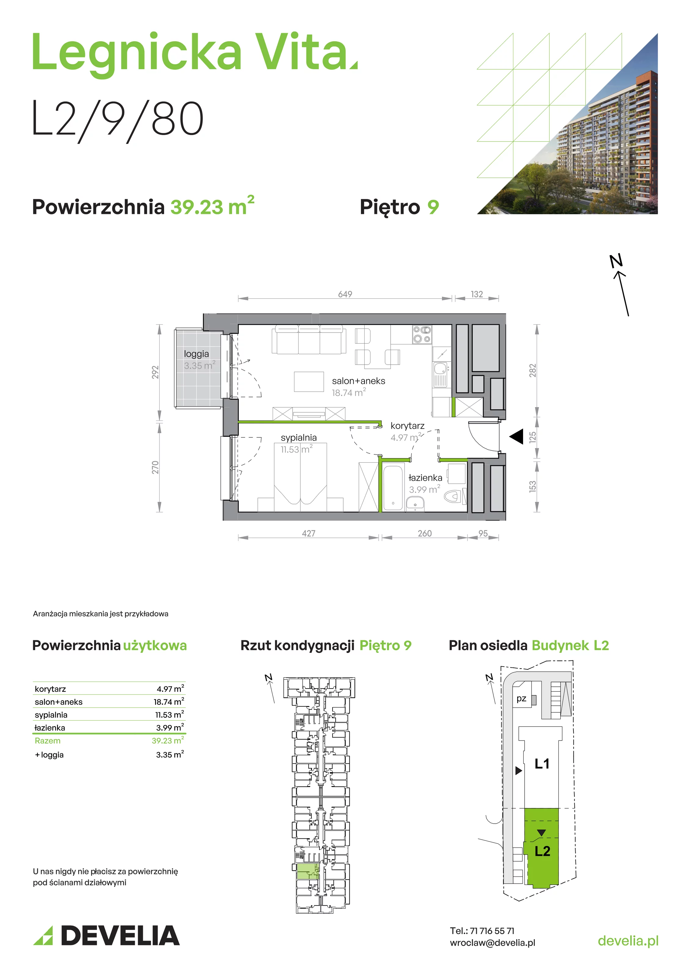 Mieszkanie 39,23 m², piętro 9, oferta nr L2/9/80, Legnicka Vita, Wrocław, Gądów-Popowice Południowe, Popowice, ul. Legnicka 52 A