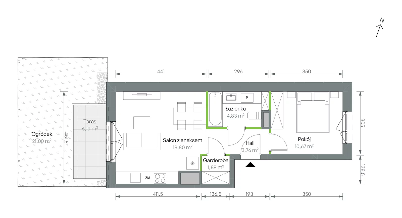 Mieszkanie 39,95 m², parter, oferta nr 2/B/2/21, Oliwska Vita etap II, Warszawa, Targówek, Bródno, ul. Oliwska 11