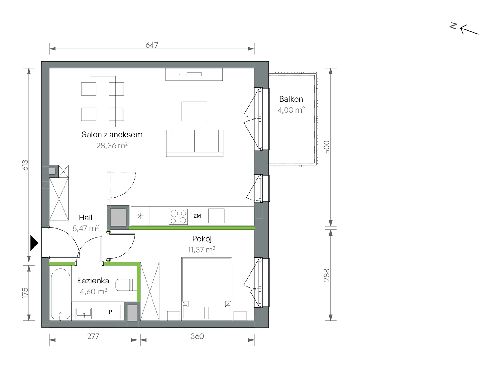 2 pokoje, mieszkanie 49,80 m², piętro 2, oferta nr 3/B/3/56, Oliwska Vita etap II, Warszawa, Targówek, Bródno, ul. Oliwska 11