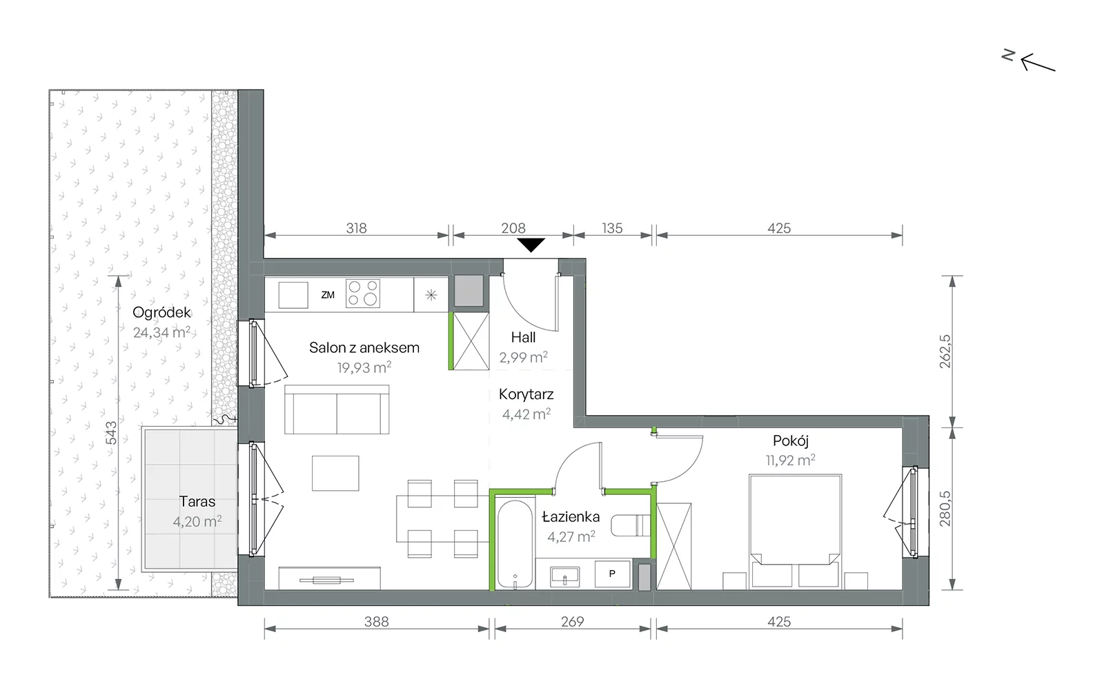 Mieszkanie 43,53 m², parter, oferta nr 4/B/5/93, Oliwska Vita etap II, Warszawa, Targówek, Bródno, ul. Oliwska 11