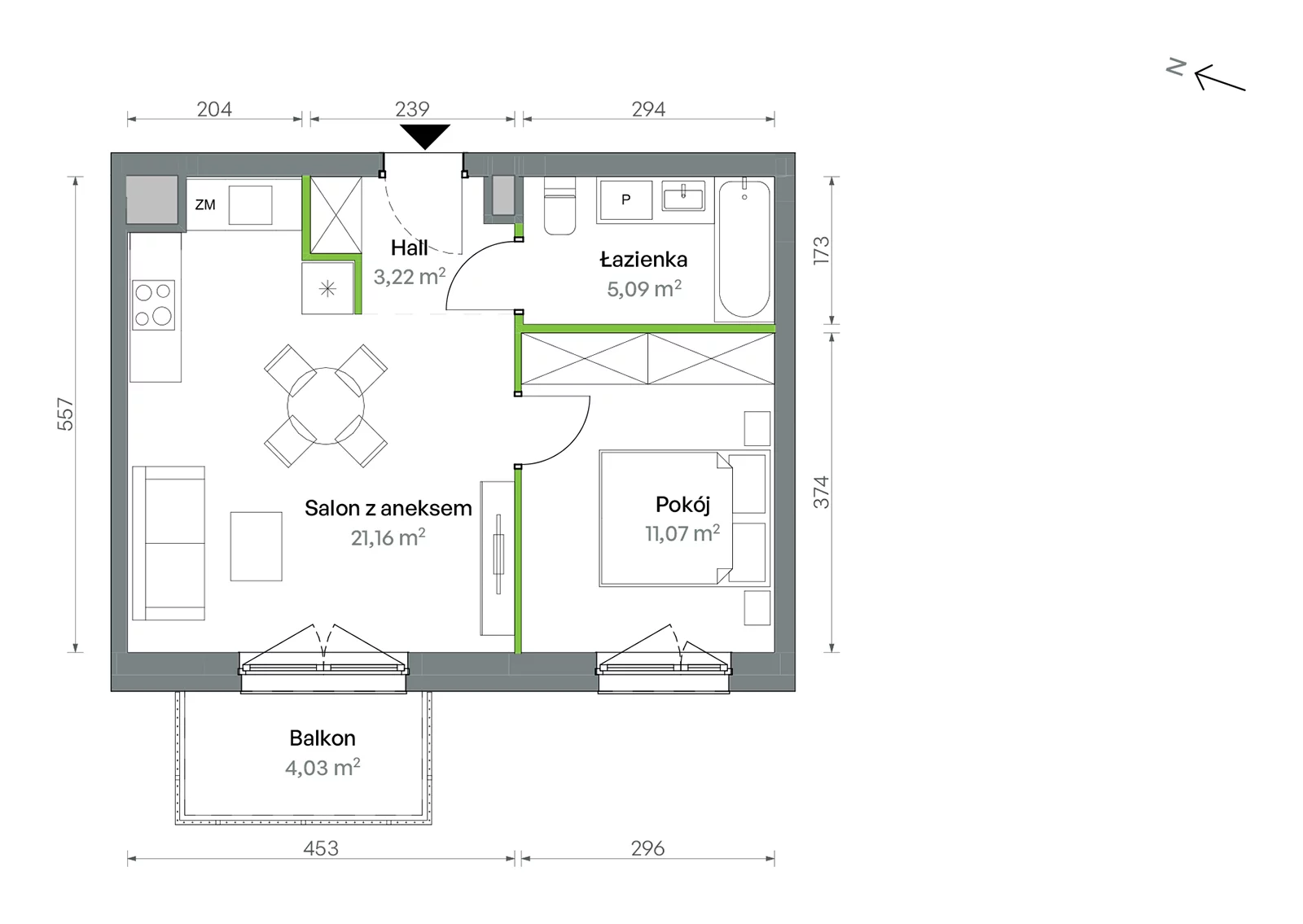 2 pokoje, mieszkanie 40,54 m², piętro 2, oferta nr 1/A/1/12, Oliwska Vita etap II, Warszawa, Targówek, Bródno, ul. Oliwska 11