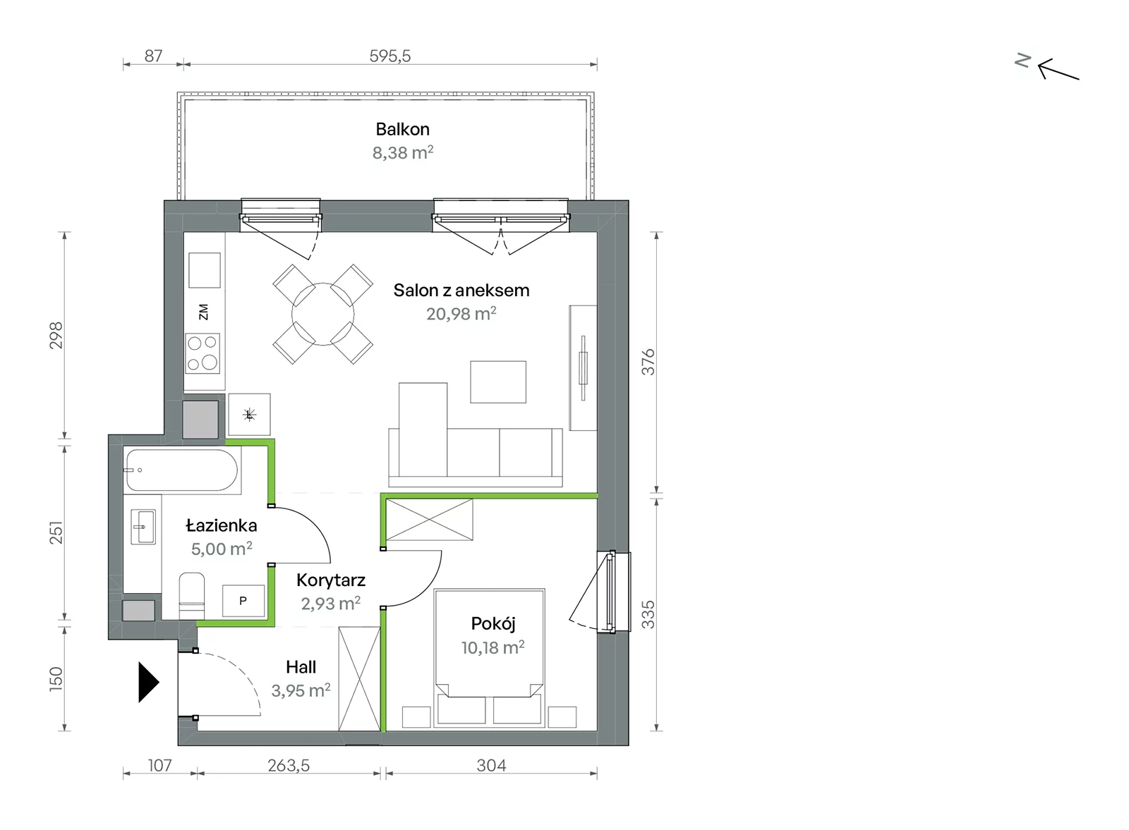 Mieszkanie 43,04 m², piętro 3, oferta nr 1/A/1/16, Oliwska Vita etap II, Warszawa, Targówek, Bródno, ul. Oliwska 11