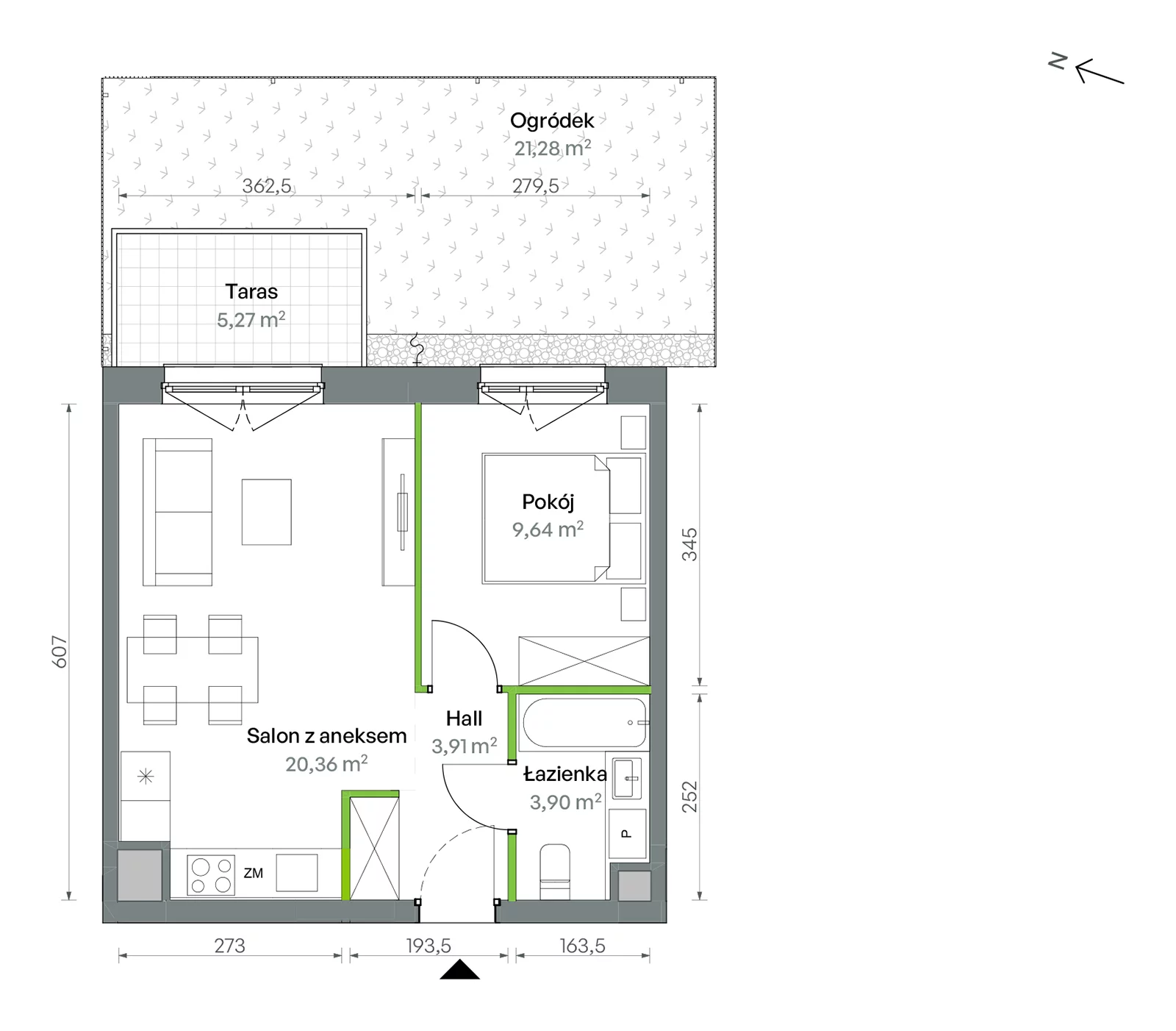 Mieszkanie 37,81 m², parter, oferta nr 1/A/2/29, Oliwska Vita etap II, Warszawa, Targówek, Bródno, ul. Oliwska 11