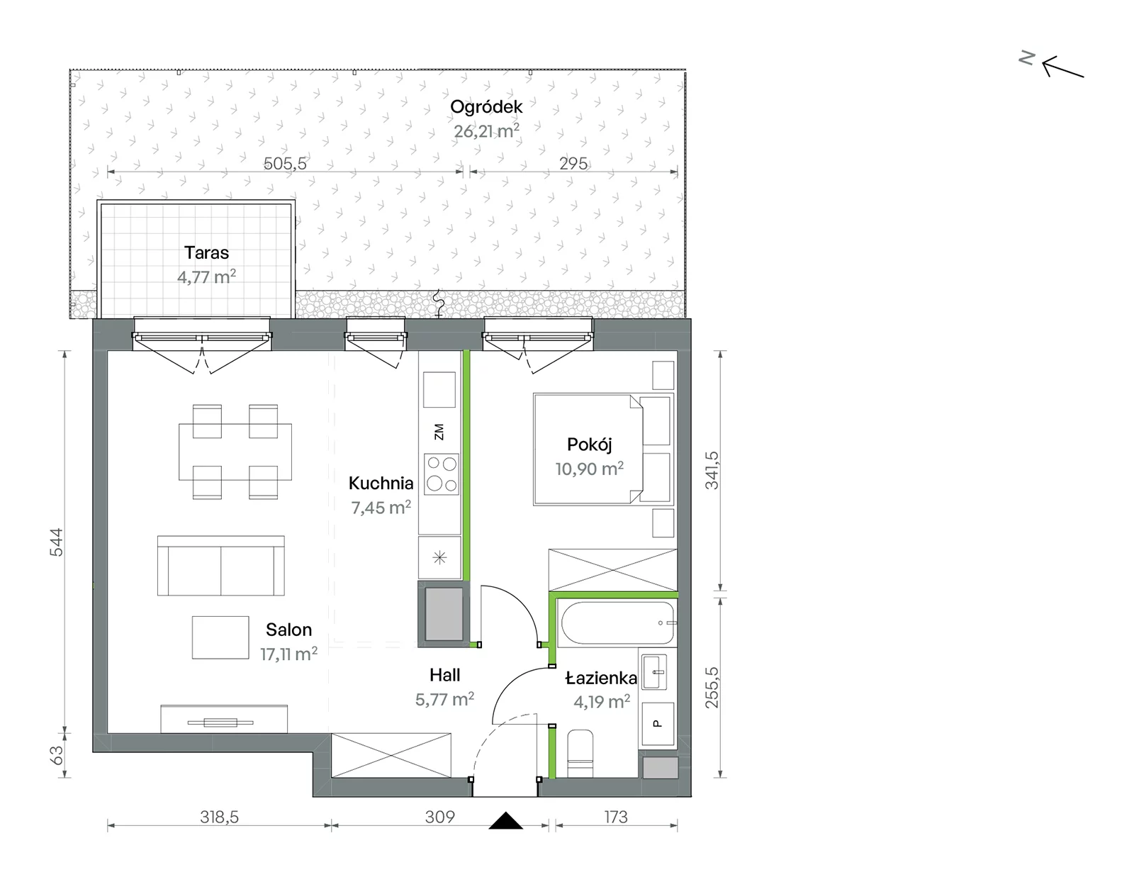 Mieszkanie 45,42 m², parter, oferta nr 1/A/2/31, Oliwska Vita etap II, Warszawa, Targówek, Bródno, ul. Oliwska 11