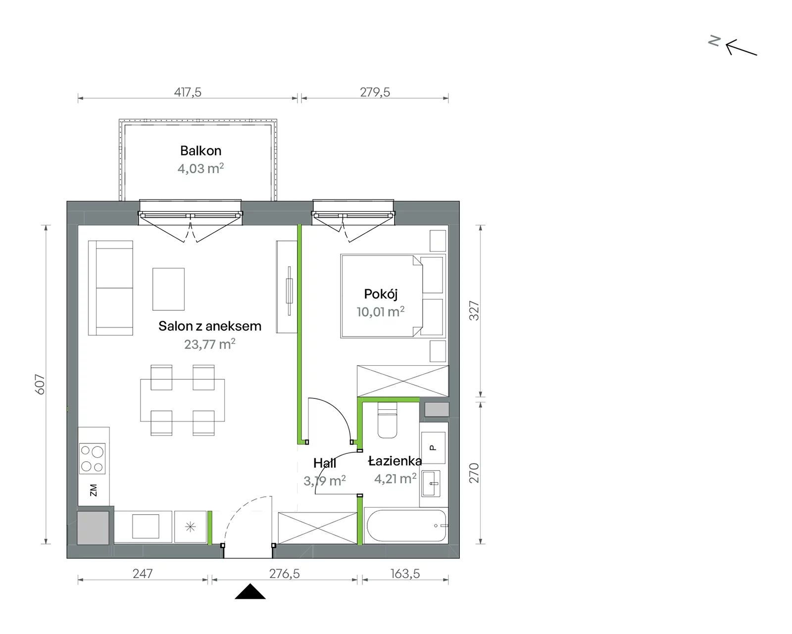 Mieszkanie 41,18 m², piętro 1, oferta nr 1/A/2/37, Oliwska Vita etap II, Warszawa, Targówek, Bródno, ul. Oliwska 11