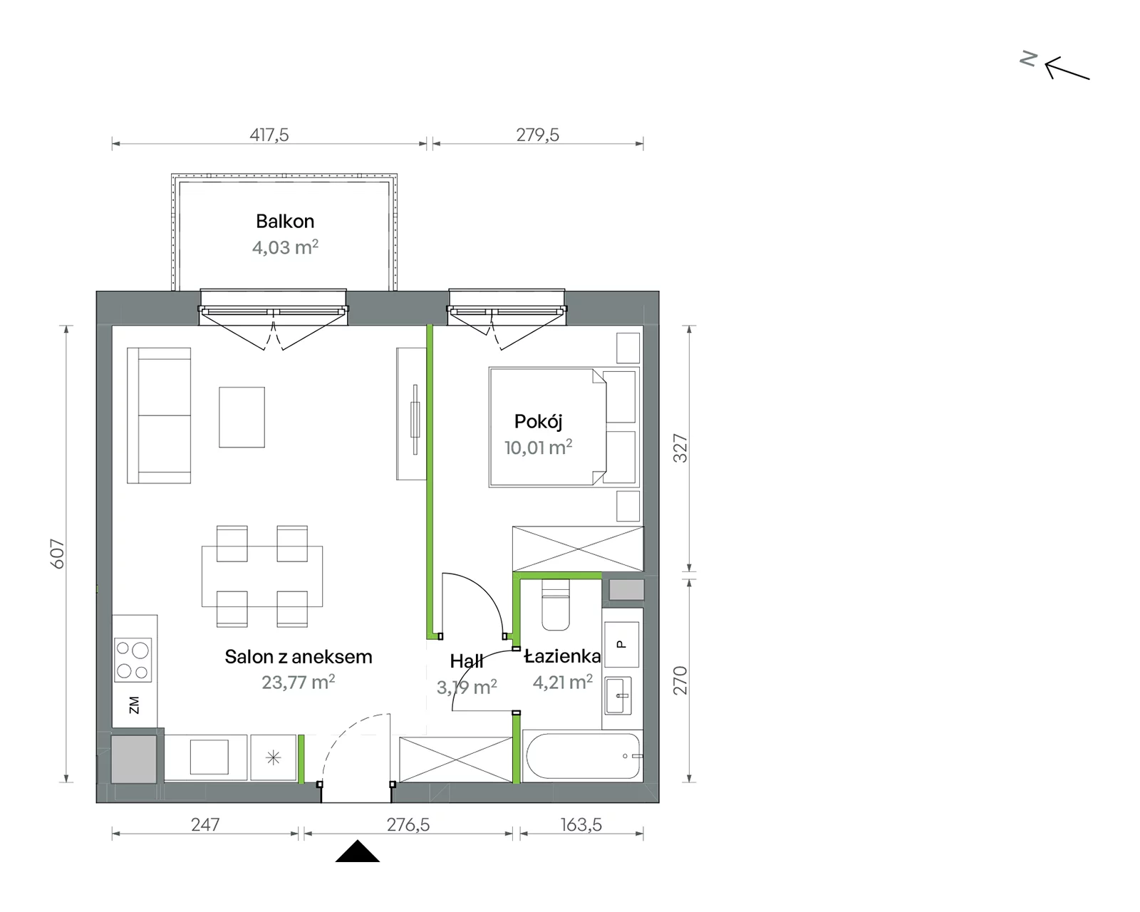 Mieszkanie 41,18 m², piętro 2, oferta nr 1/A/2/46, Oliwska Vita etap II, Warszawa, Targówek, Bródno, ul. Oliwska 11