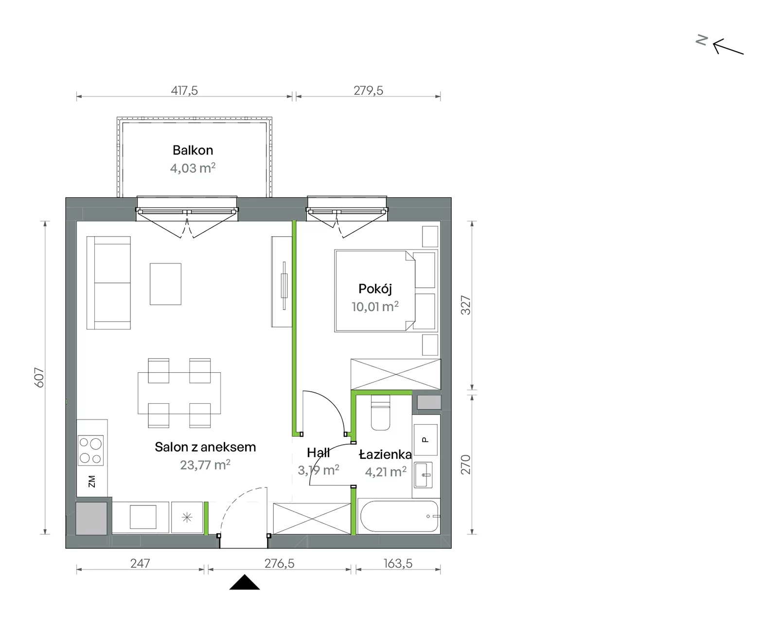 Mieszkanie 41,18 m², piętro 3, oferta nr 1/A/2/55, Oliwska Vita etap II, Warszawa, Targówek, Bródno, ul. Oliwska 11