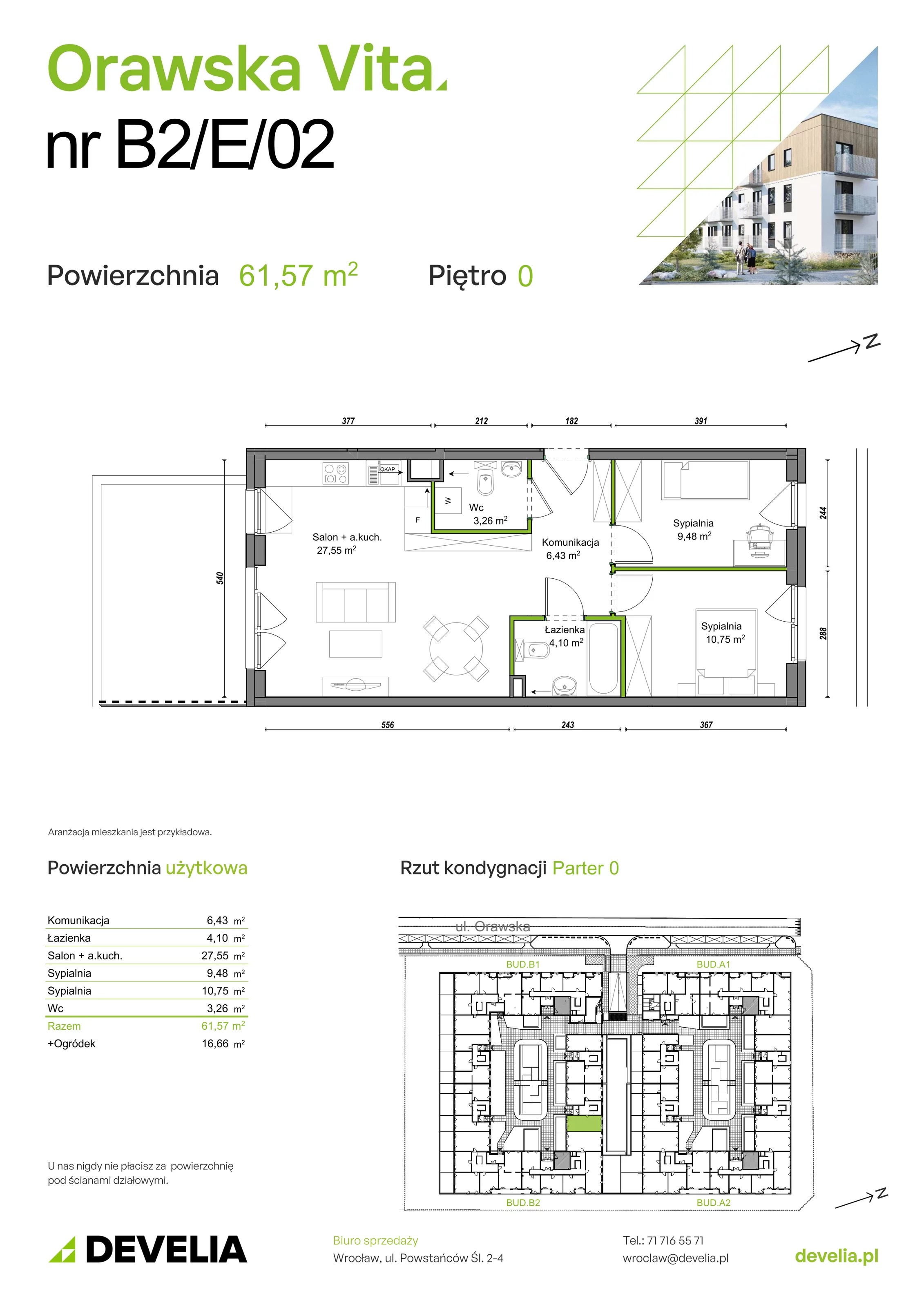 3 pokoje, mieszkanie 61,40 m², parter, oferta nr B2/E/02, Orawska Vita, Wrocław, Ołtaszyn, Krzyki, ul. Orawska 73