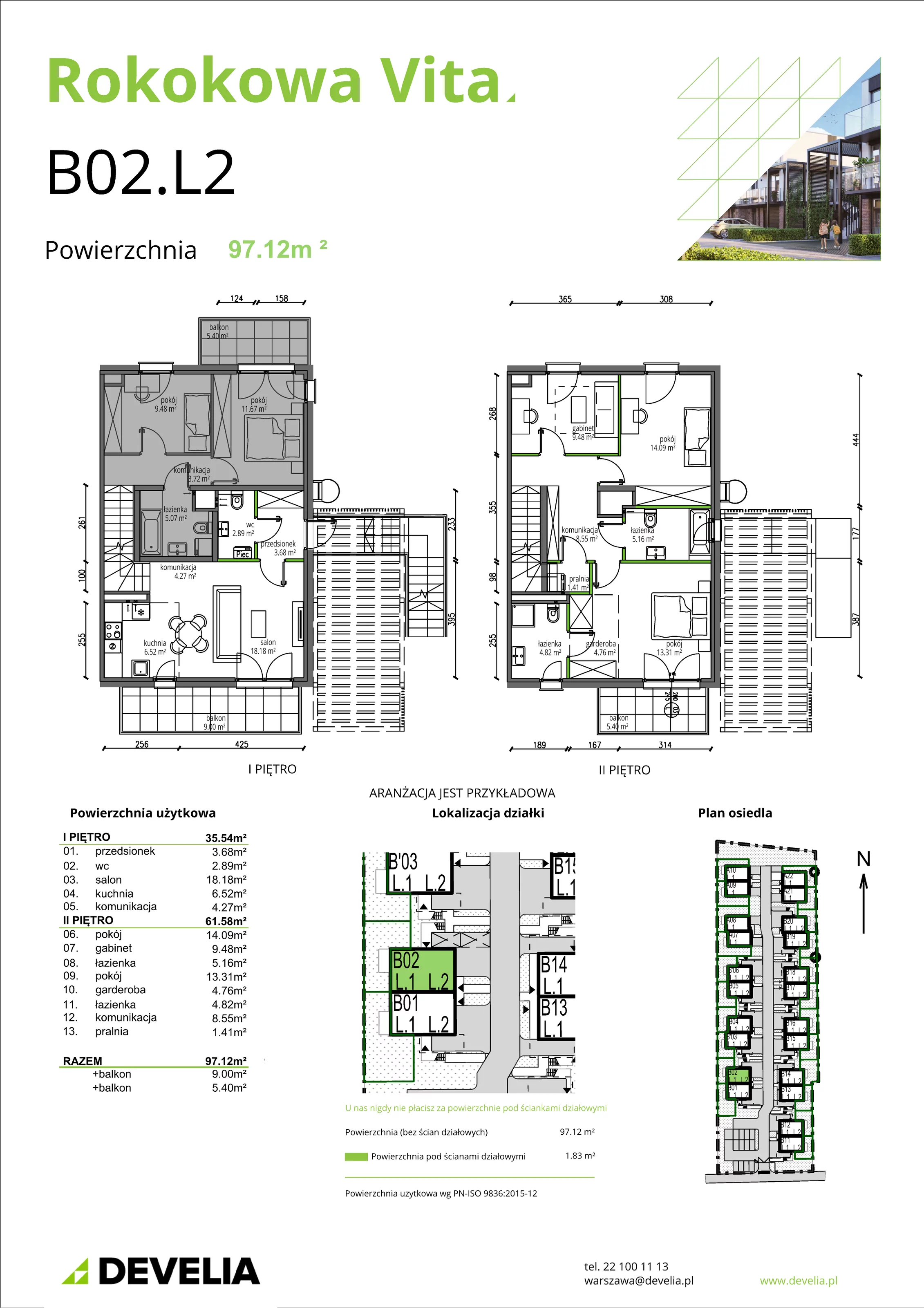 4 pokoje, mieszkanie 97,12 m², piętro 1, oferta nr B02.L2, Rokokowa Vita, Warszawa, Bielany, Huta, Rokokowa 132