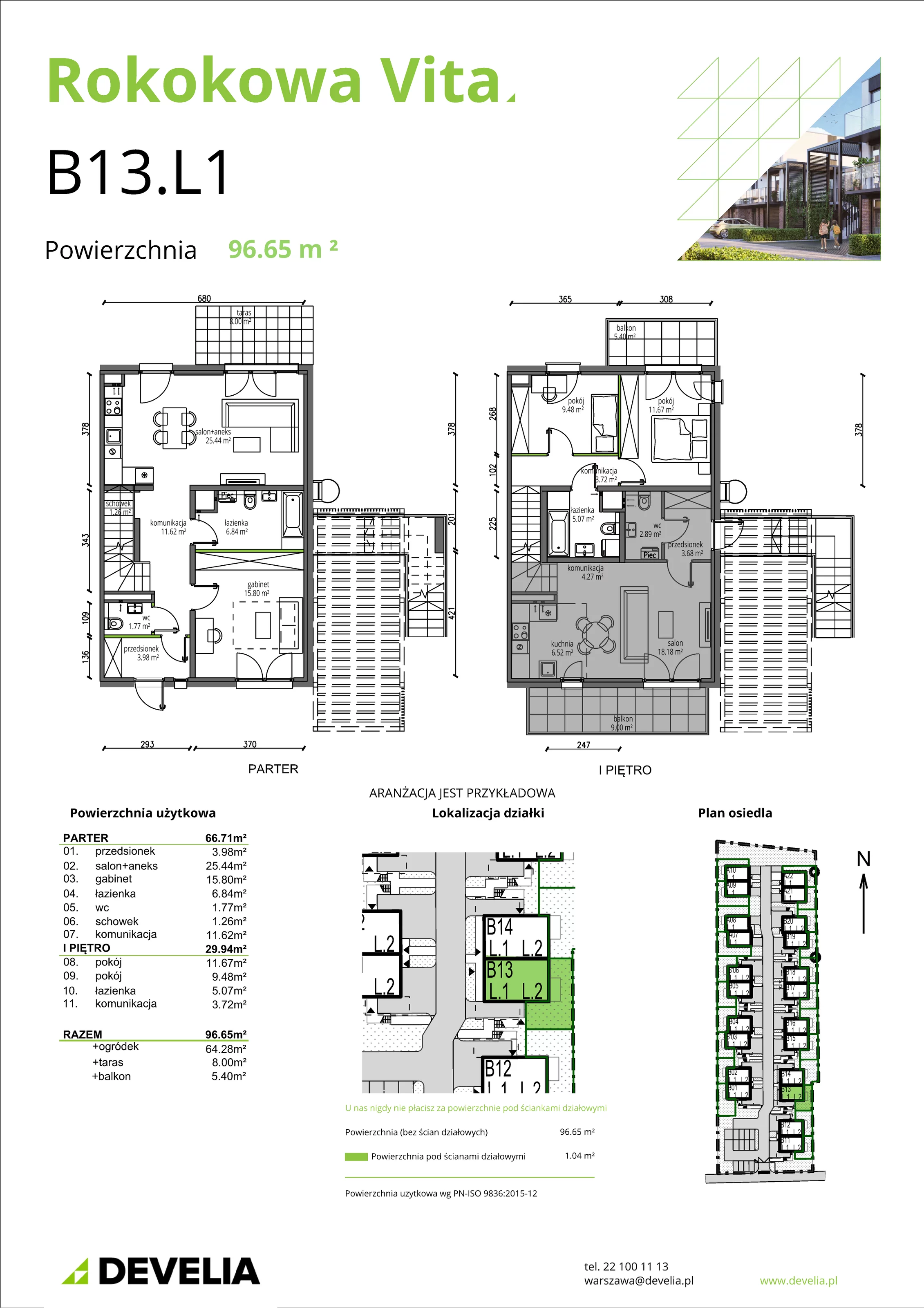 4 pokoje, mieszkanie 96,65 m², parter, oferta nr B13.L1, Rokokowa Vita, Warszawa, Bielany, Huta, Rokokowa 132