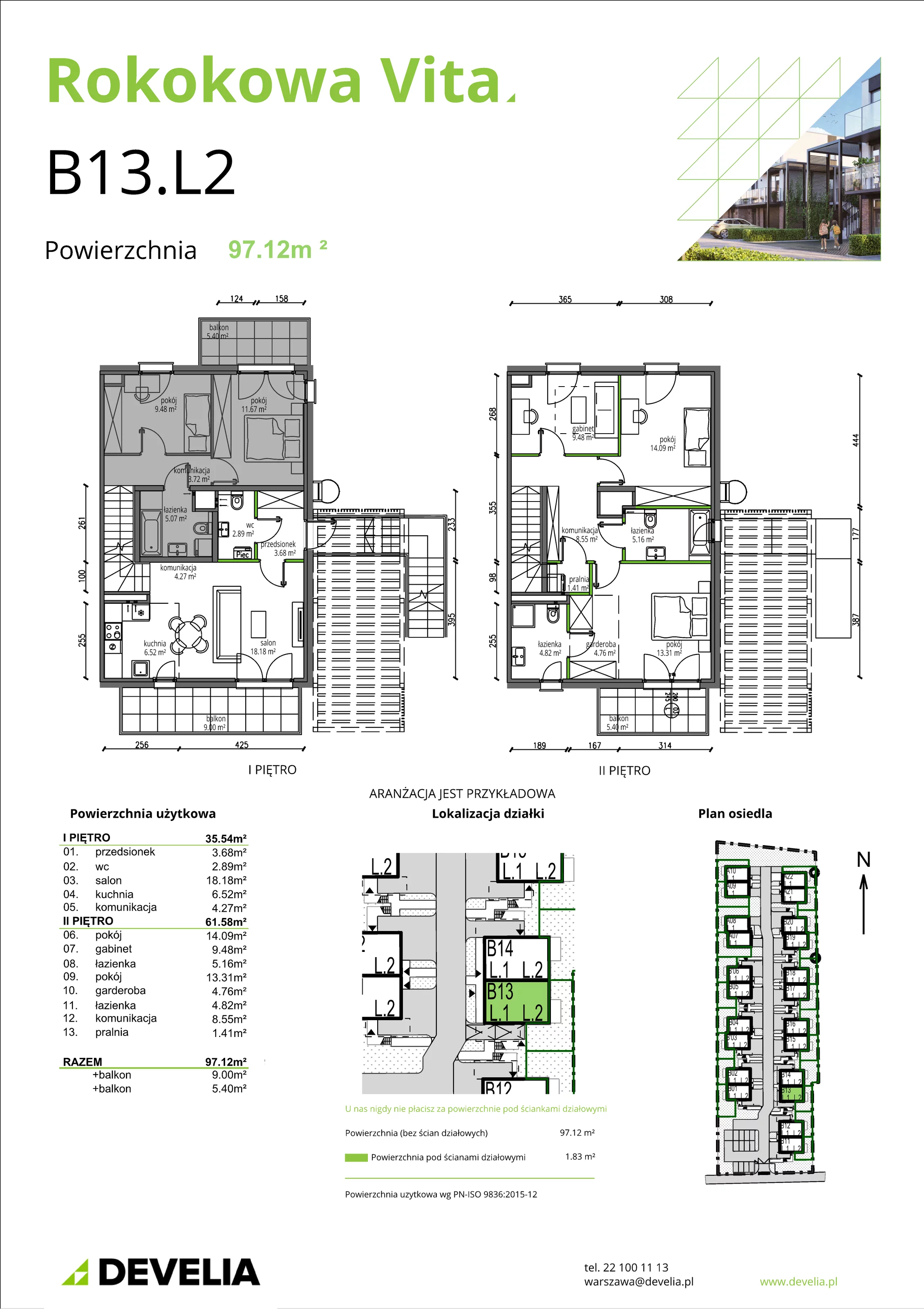 4 pokoje, mieszkanie 97,12 m², piętro 1, oferta nr B13.L2, Rokokowa Vita, Warszawa, Bielany, Huta, Rokokowa 132