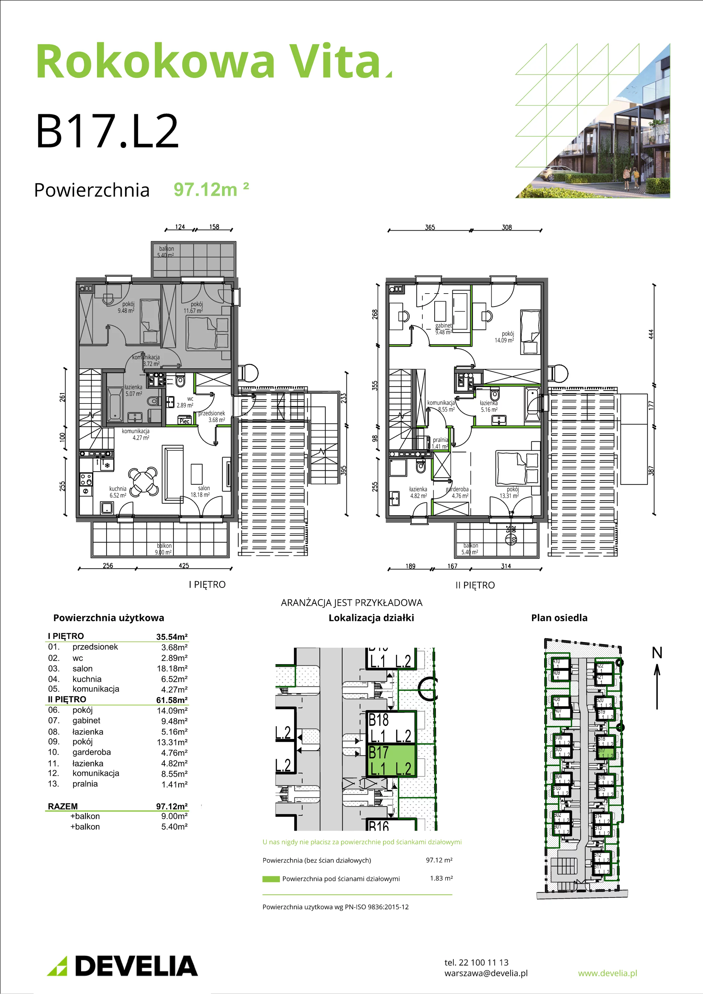 4 pokoje, mieszkanie 97,12 m², piętro 1, oferta nr B17.L2, Rokokowa Vita, Warszawa, Bielany, Huta, Rokokowa 132