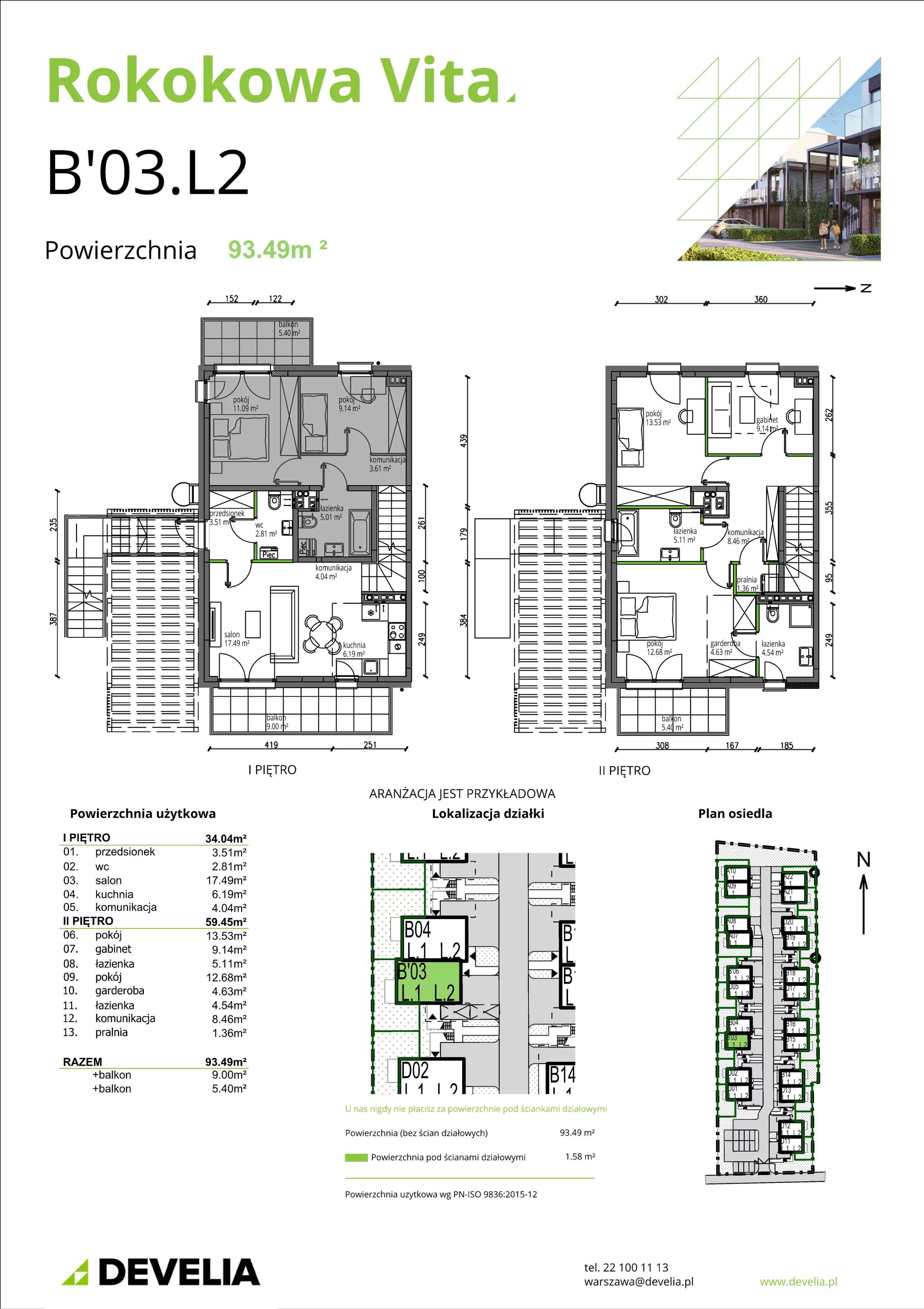 Mieszkanie 93,49 m², piętro 1, oferta nr B03.L2, Rokokowa Vita, Warszawa, Bielany, Huta, Rokokowa 132