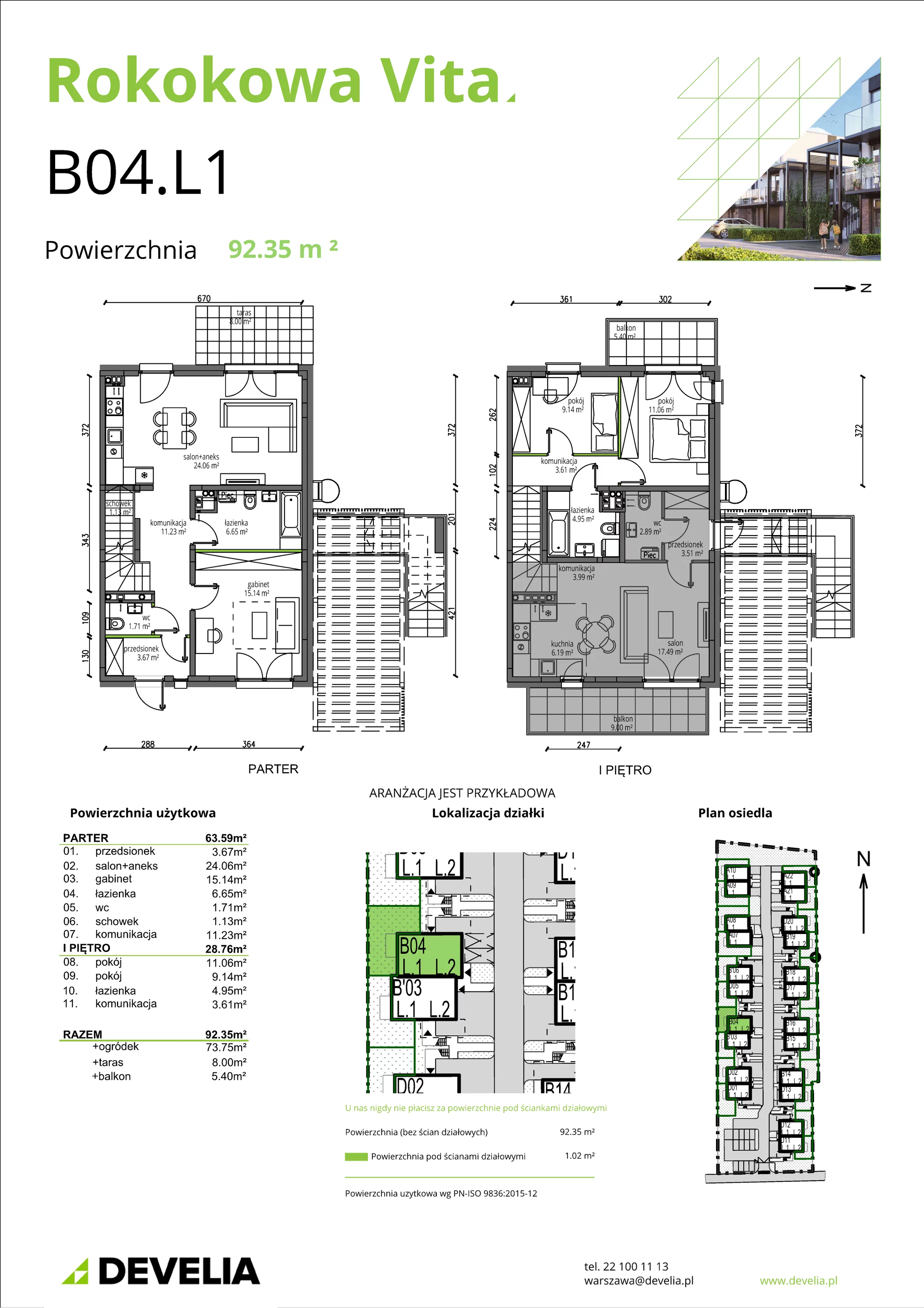 Mieszkanie 92,35 m², parter, oferta nr B04.L1, Rokokowa Vita, Warszawa, Bielany, Huta, Rokokowa 132