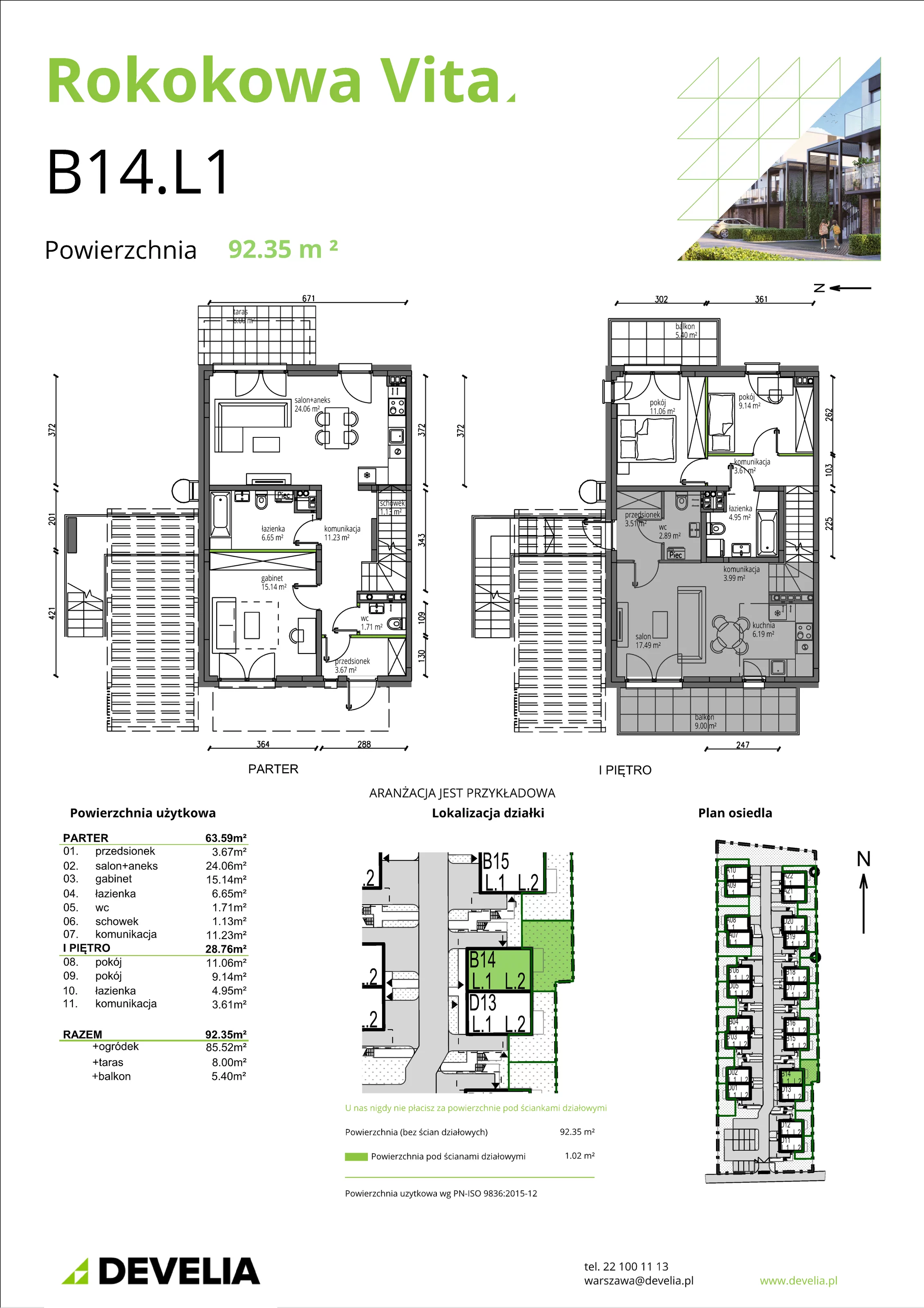 Mieszkanie 92,35 m², parter, oferta nr B14.L1, Rokokowa Vita, Warszawa, Bielany, Huta, Rokokowa 132