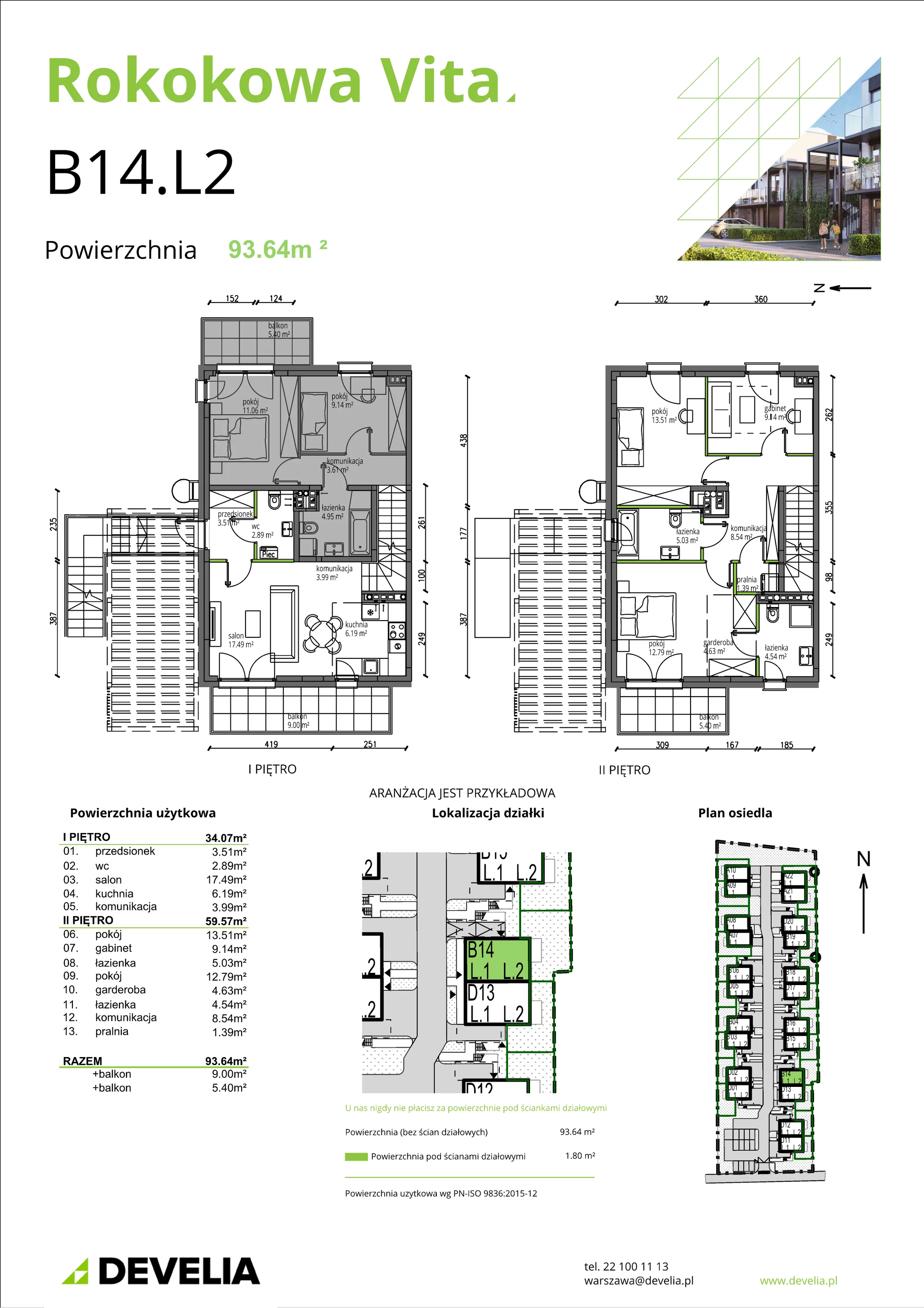 Mieszkanie 93,64 m², piętro 1, oferta nr B14.L2, Rokokowa Vita, Warszawa, Bielany, Huta, Rokokowa 132