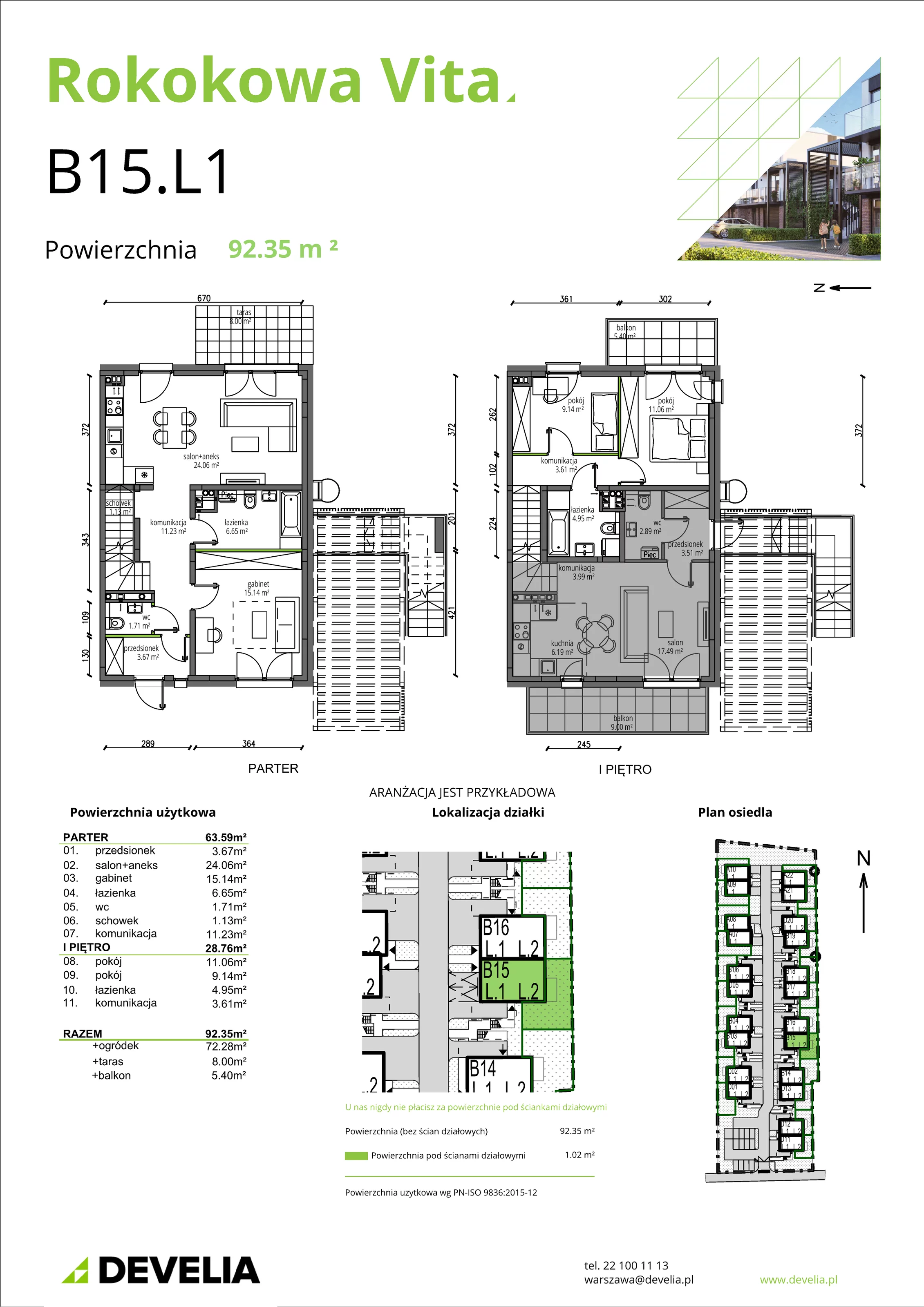 Mieszkanie 92,35 m², parter, oferta nr B15.L1, Rokokowa Vita, Warszawa, Bielany, Huta, Rokokowa 132