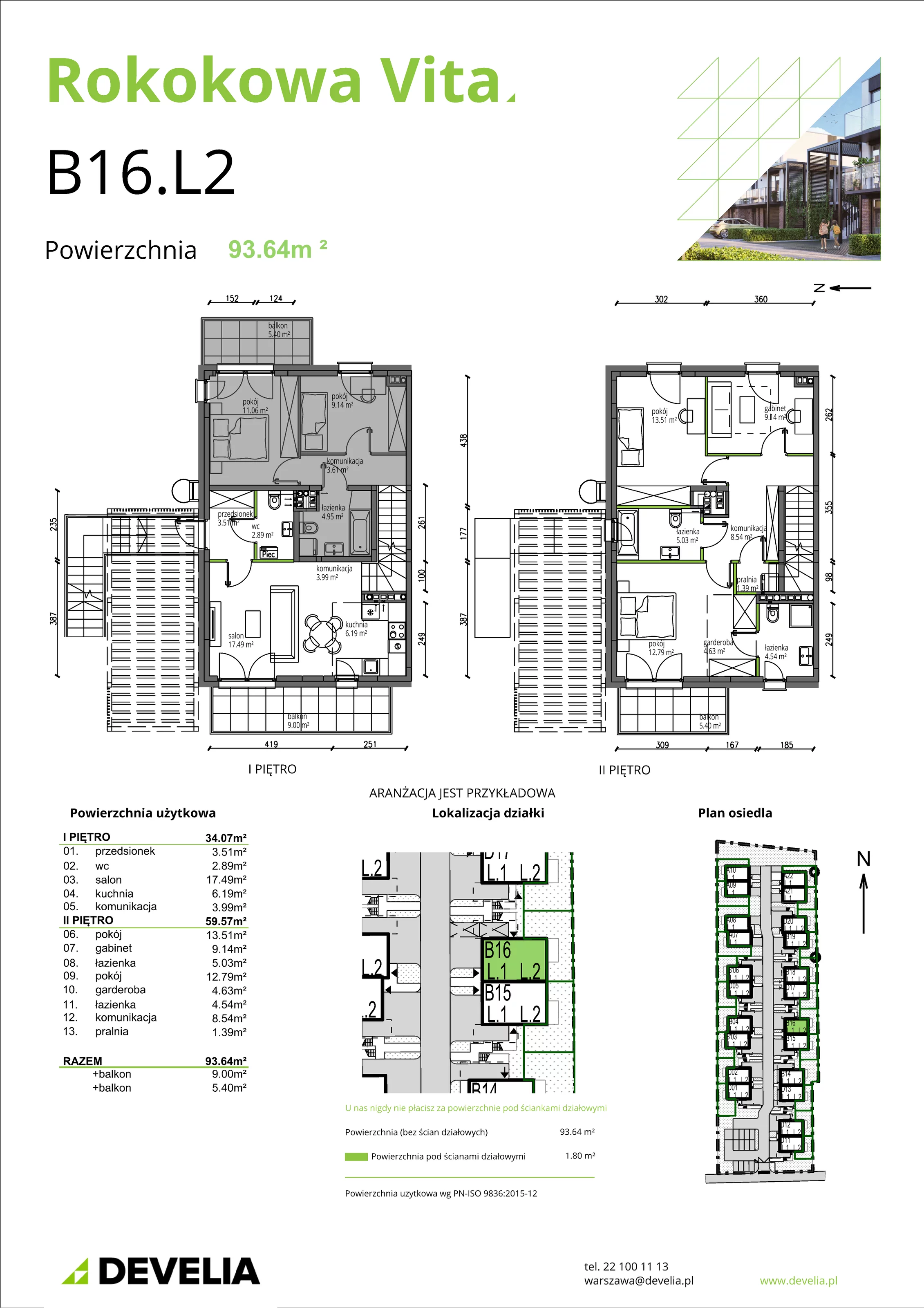 Mieszkanie 93,64 m², piętro 1, oferta nr B16.L2, Rokokowa Vita, Warszawa, Bielany, Huta, Rokokowa 132