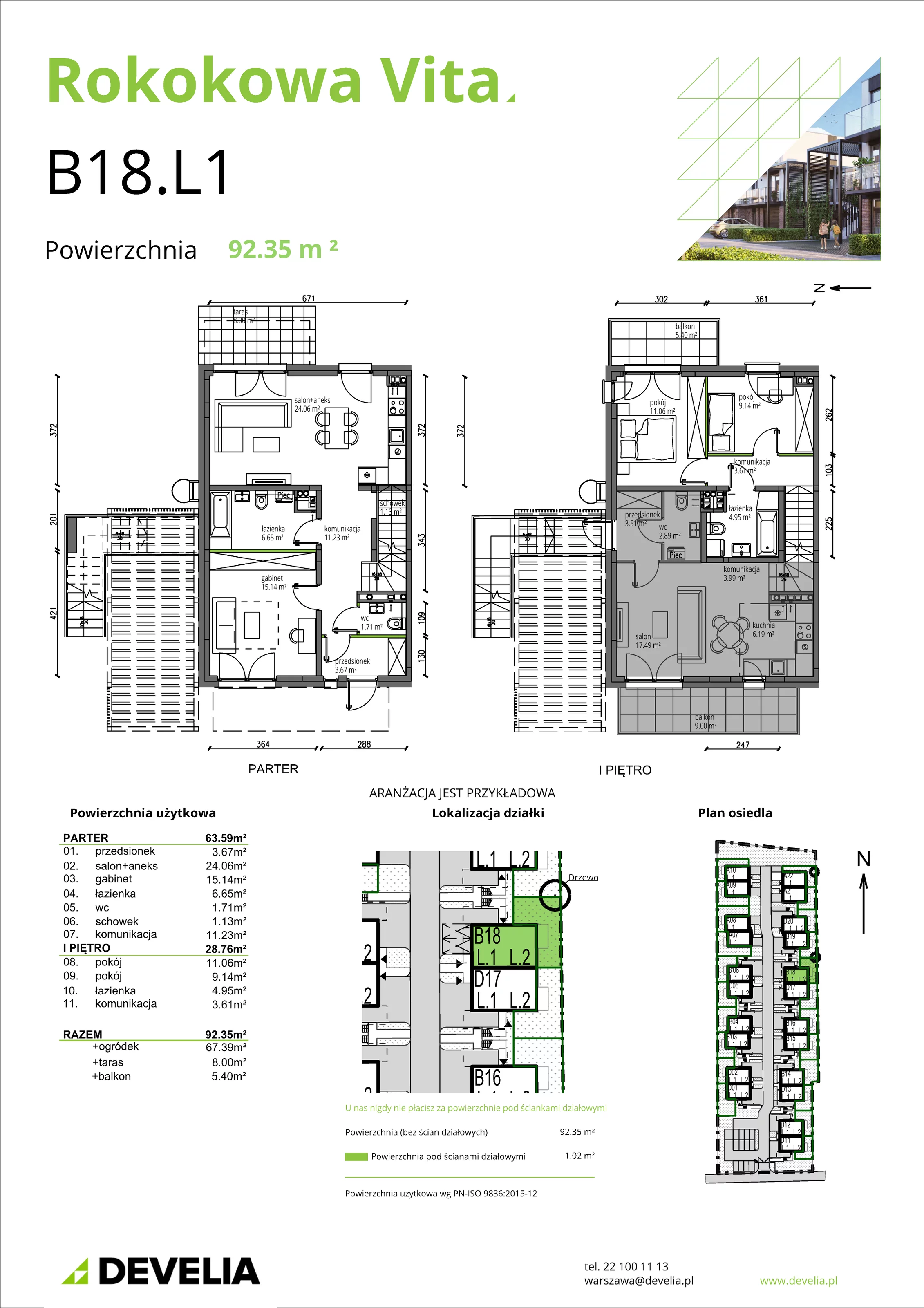 Mieszkanie 92,35 m², parter, oferta nr B18.L1, Rokokowa Vita, Warszawa, Bielany, Huta, Rokokowa 132