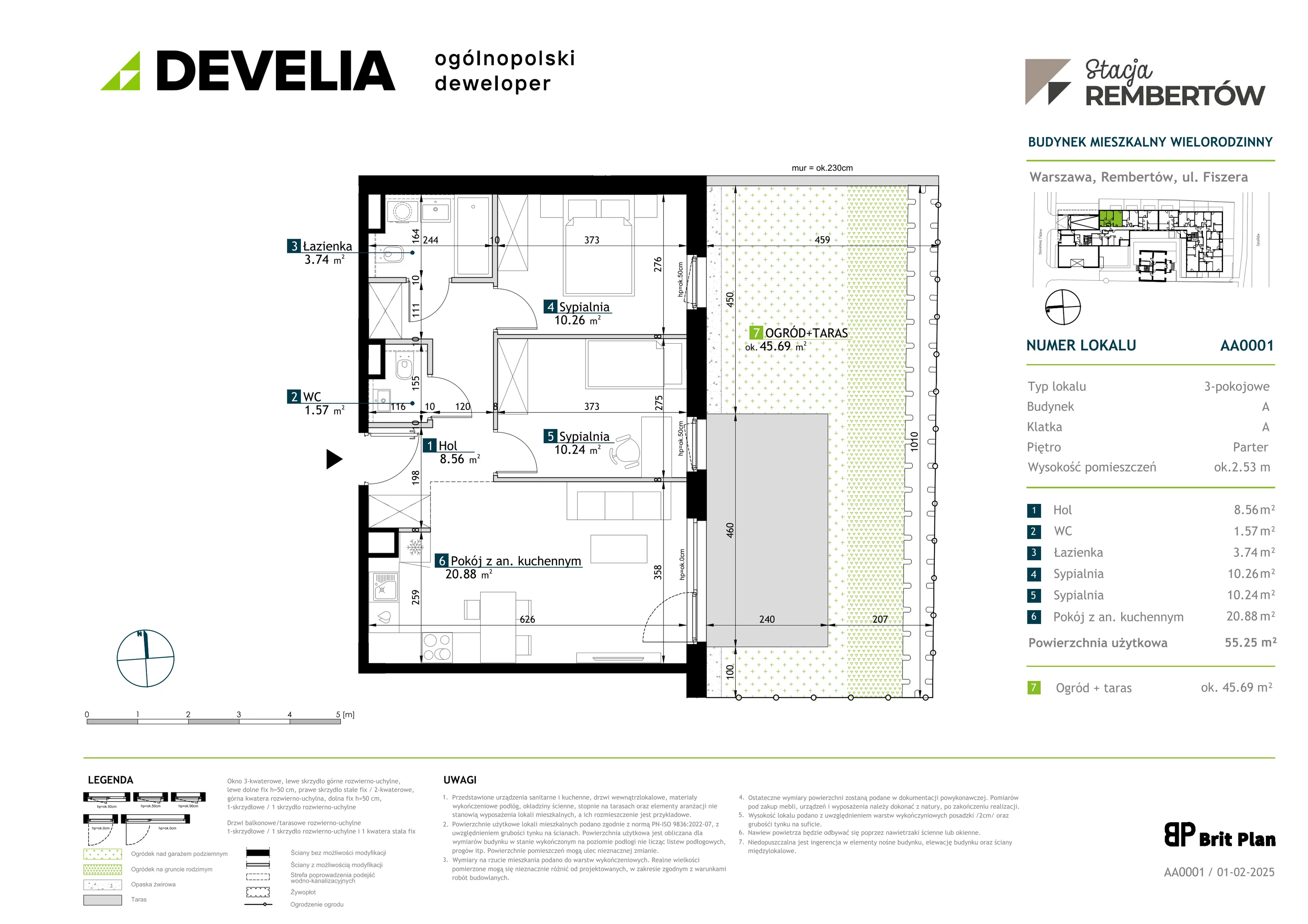 3 pokoje, mieszkanie 55,25 m², parter, oferta nr AA0001, Stacja Rembertów, Warszawa, Rembertów, ul. Fiszera 36
