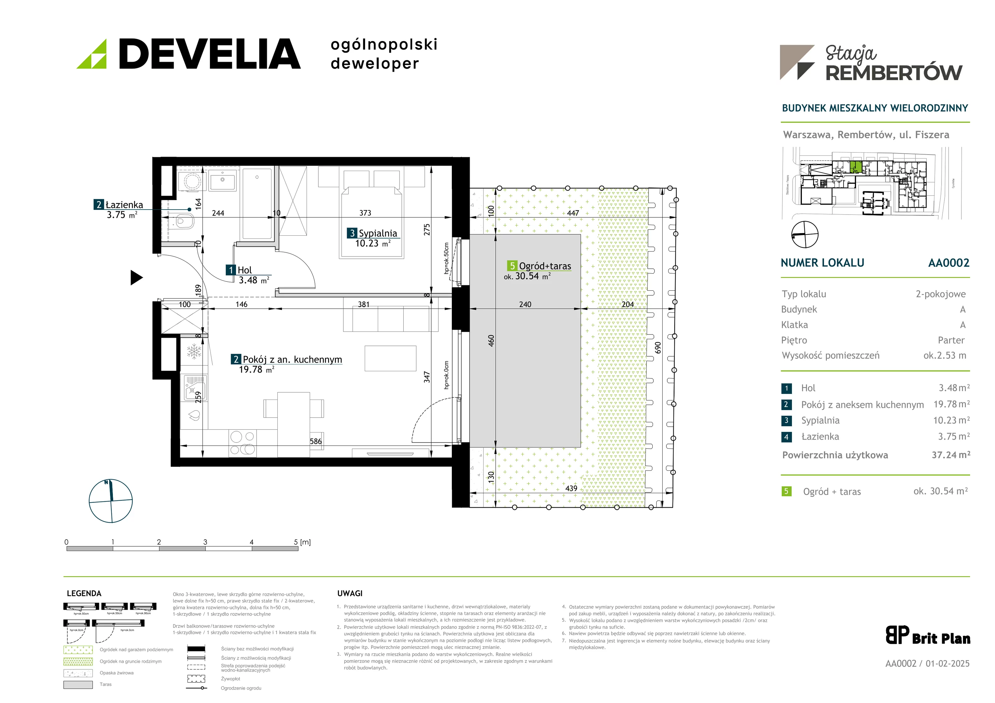 2 pokoje, mieszkanie 37,21 m², parter, oferta nr AA0002, Stacja Rembertów, Warszawa, Rembertów, ul. Fiszera 36