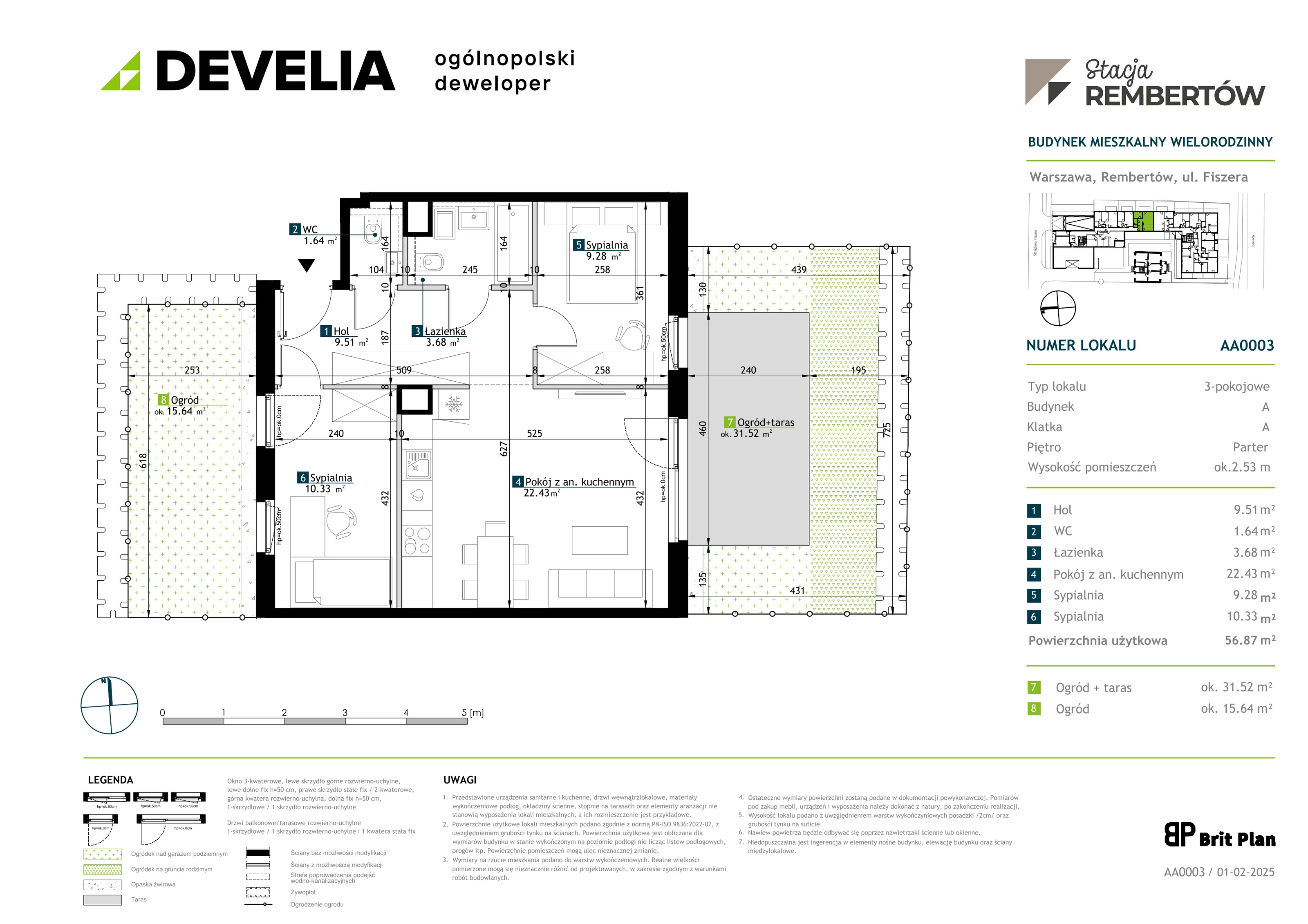 3 pokoje, mieszkanie 56,87 m², parter, oferta nr AA0003, Stacja Rembertów, Warszawa, Rembertów, ul. Fiszera 36