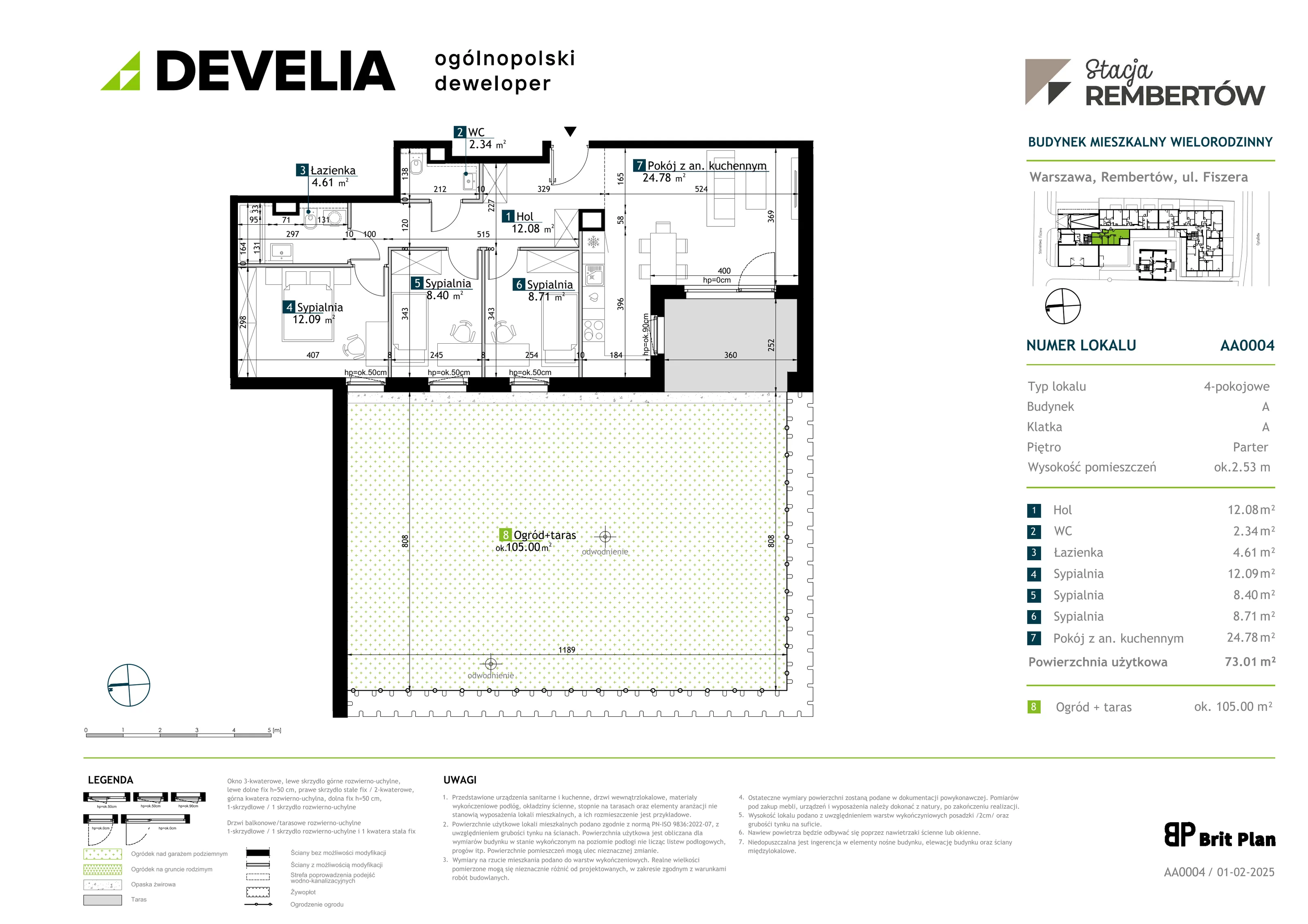 4 pokoje, mieszkanie 73,01 m², parter, oferta nr AA0004, Stacja Rembertów, Warszawa, Rembertów, ul. Fiszera 36