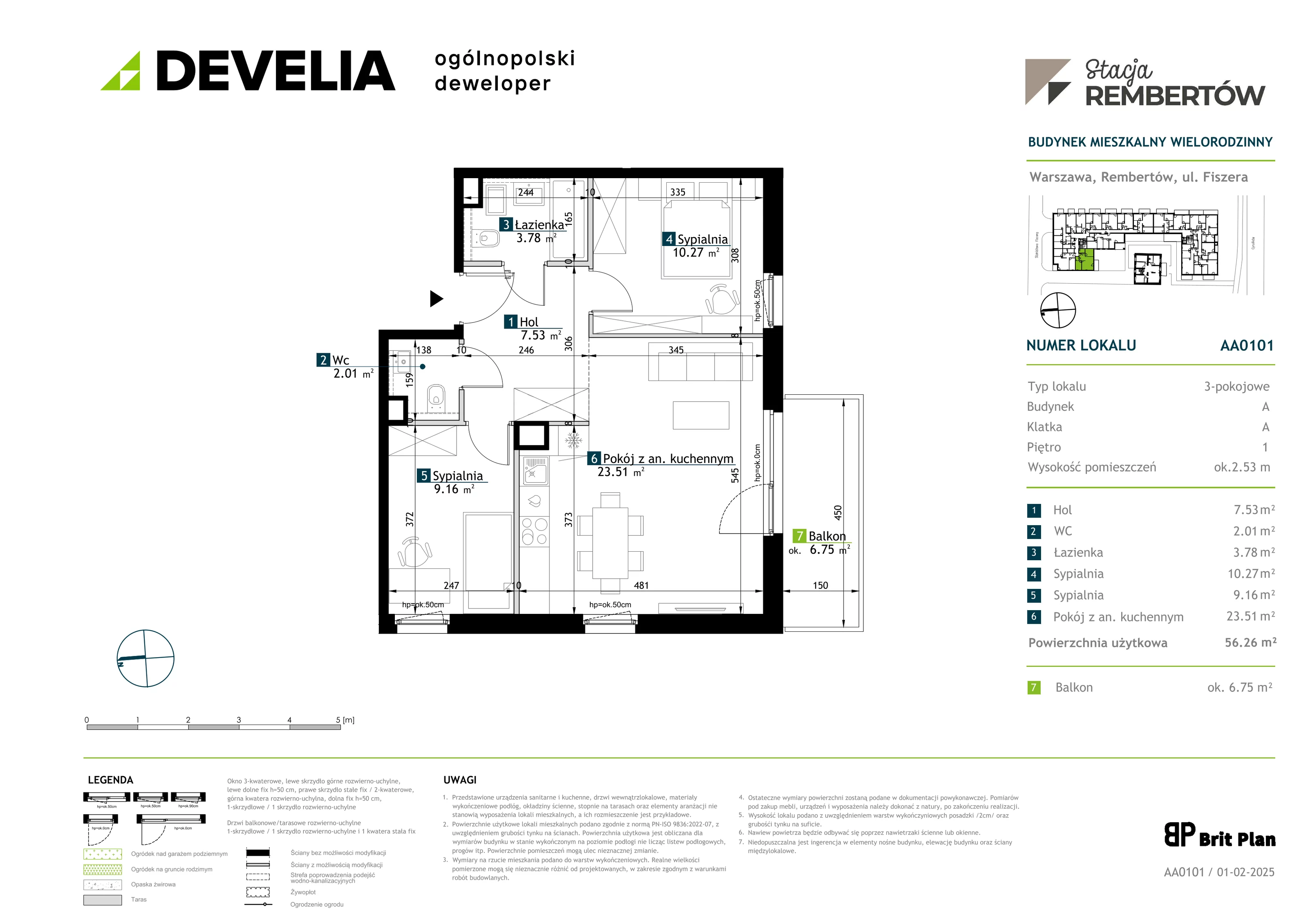 3 pokoje, mieszkanie 56,26 m², piętro 1, oferta nr AA0101, Stacja Rembertów, Warszawa, Rembertów, ul. Fiszera 36