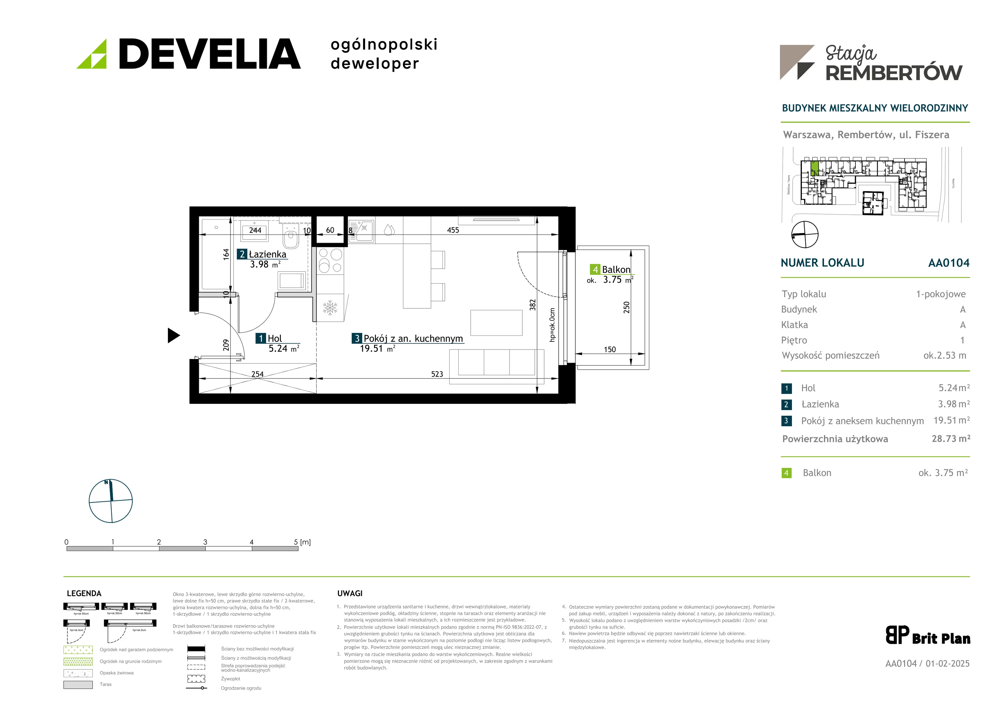 1 pokój, mieszkanie 28,73 m², piętro 1, oferta nr AA0104, Stacja Rembertów, Warszawa, Rembertów, ul. Fiszera 36