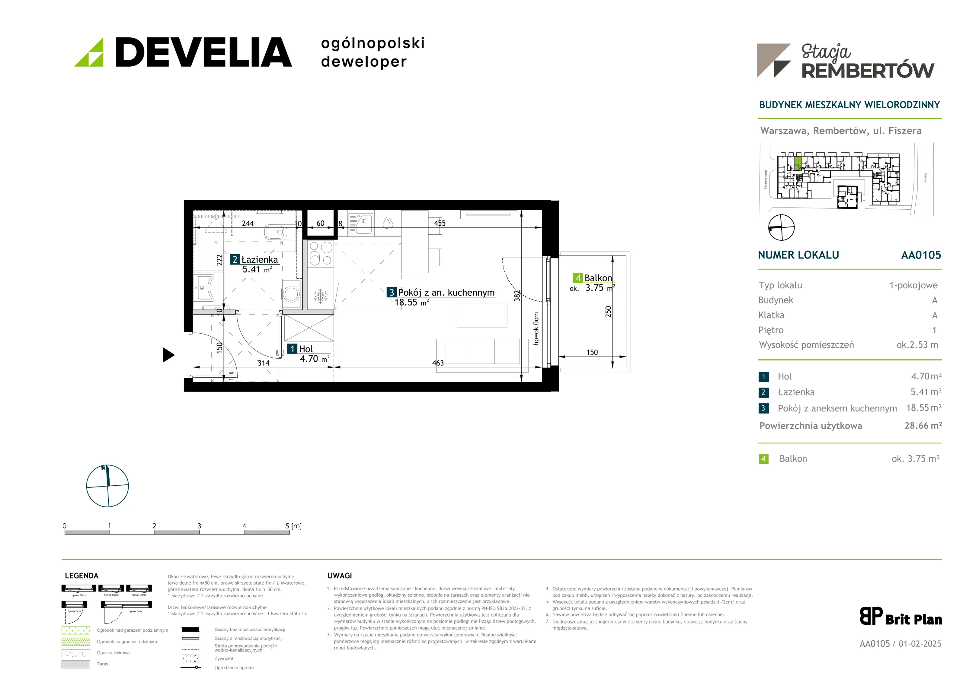 1 pokój, mieszkanie 28,66 m², piętro 1, oferta nr AA0105, Stacja Rembertów, Warszawa, Rembertów, ul. Fiszera 36