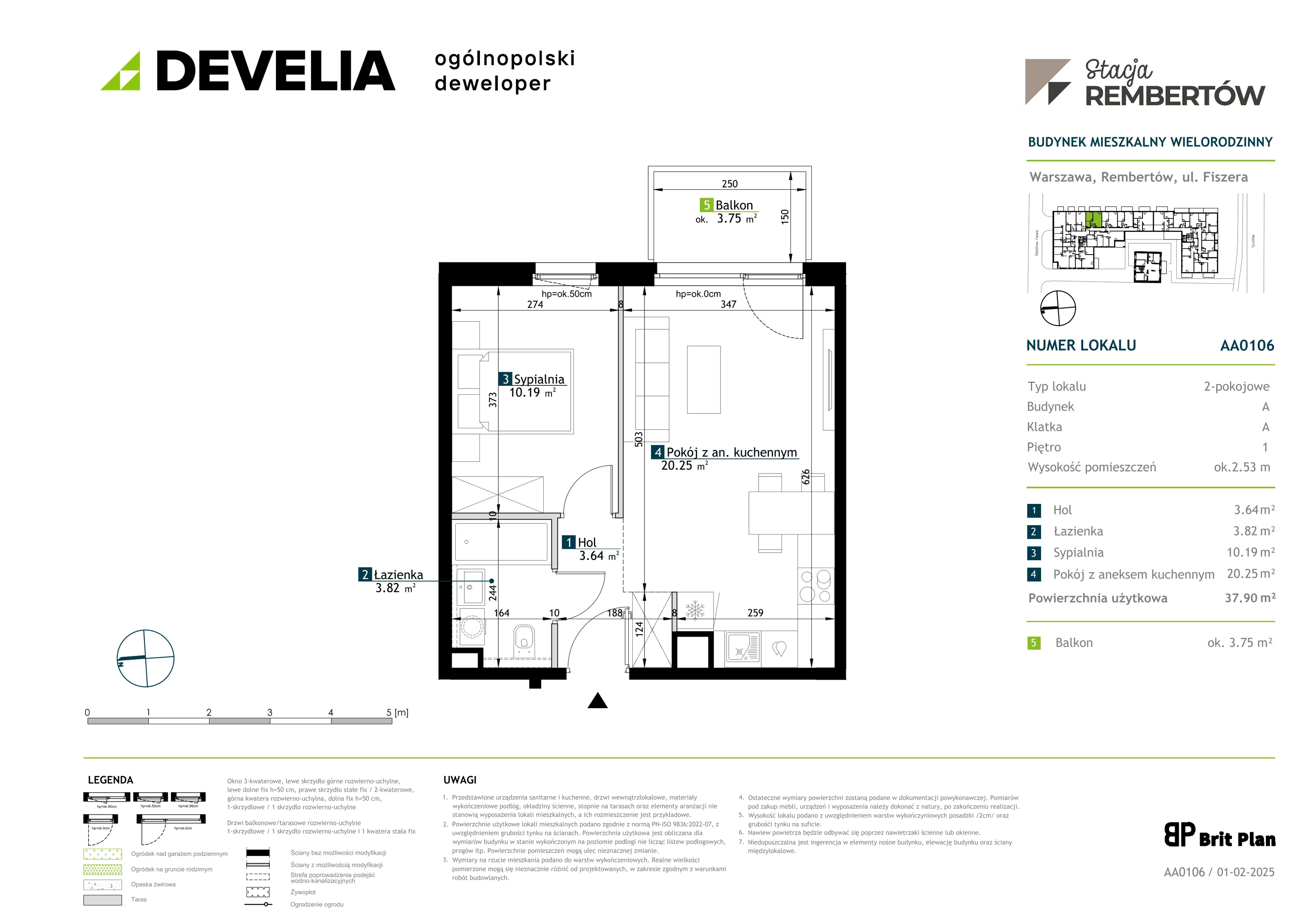 2 pokoje, mieszkanie 37,90 m², piętro 1, oferta nr AA0106, Stacja Rembertów, Warszawa, Rembertów, ul. Fiszera 36