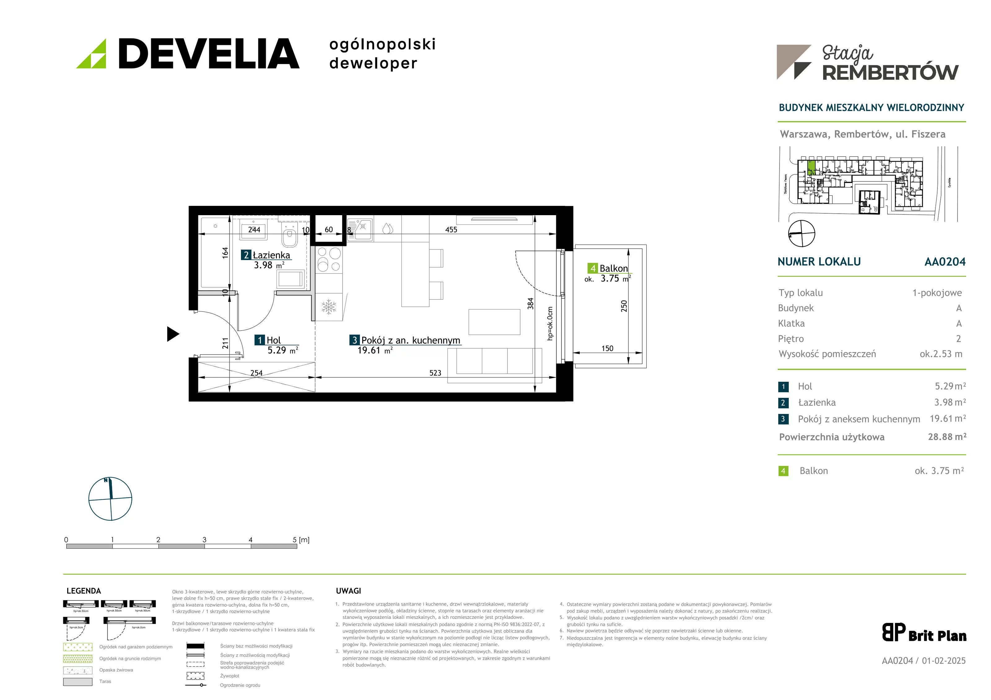 1 pokój, mieszkanie 28,88 m², piętro 2, oferta nr AA0204, Stacja Rembertów, Warszawa, Rembertów, ul. Fiszera 36