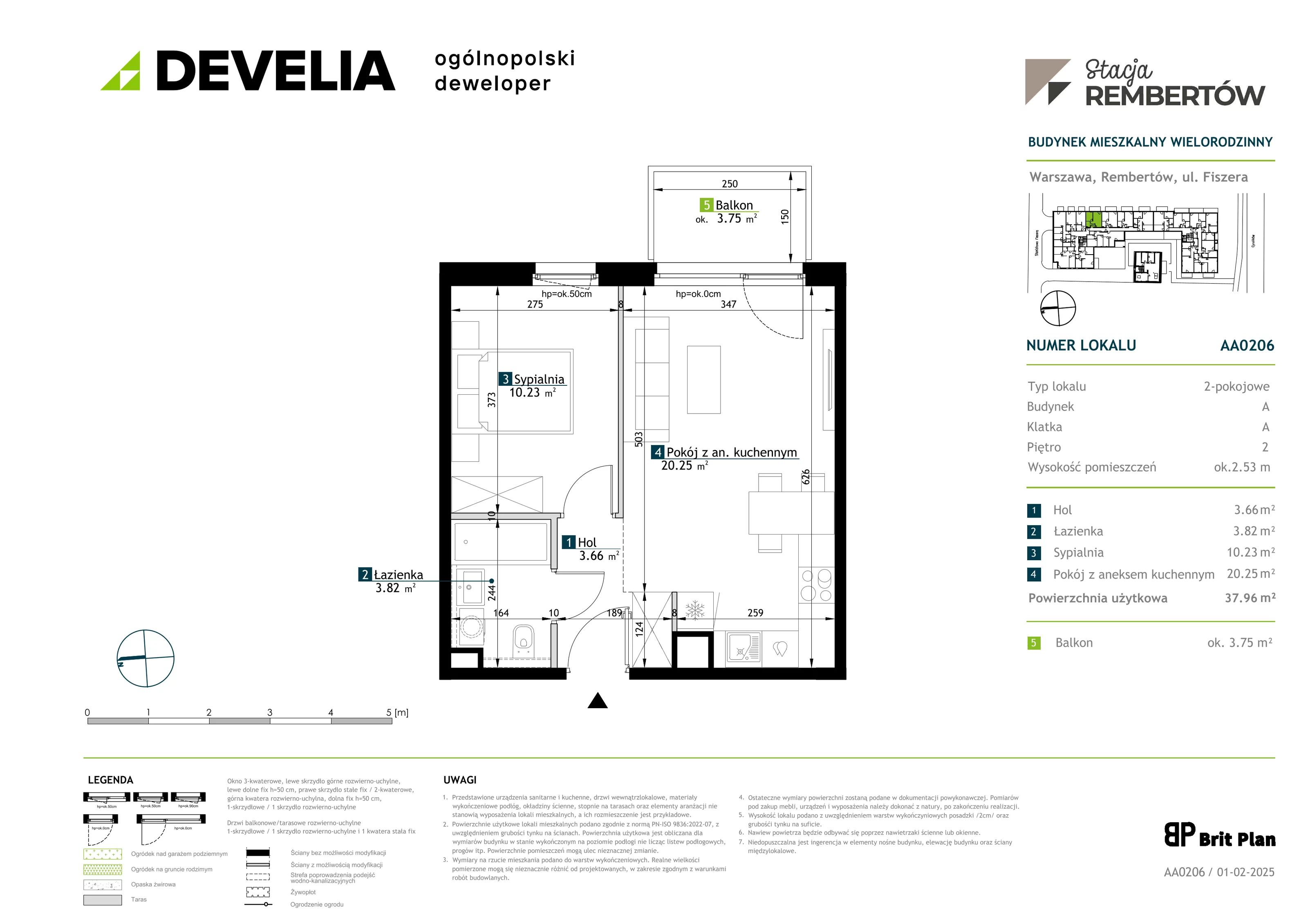 2 pokoje, mieszkanie 37,96 m², piętro 2, oferta nr AA0206, Stacja Rembertów, Warszawa, Rembertów, ul. Fiszera 36