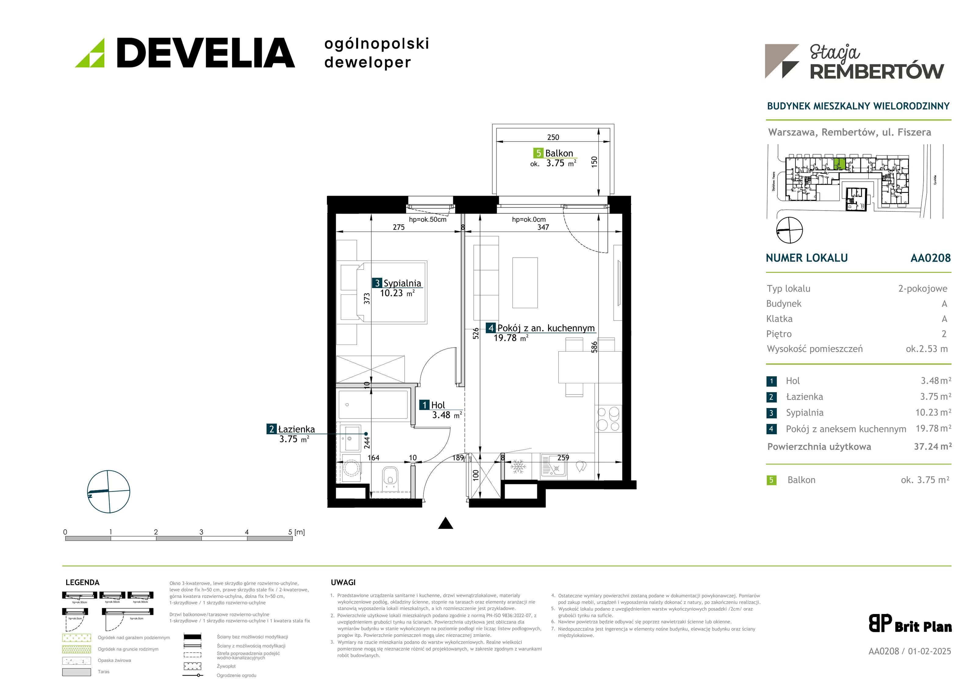 2 pokoje, mieszkanie 37,24 m², piętro 2, oferta nr AA0208, Stacja Rembertów, Warszawa, Rembertów, ul. Fiszera 36