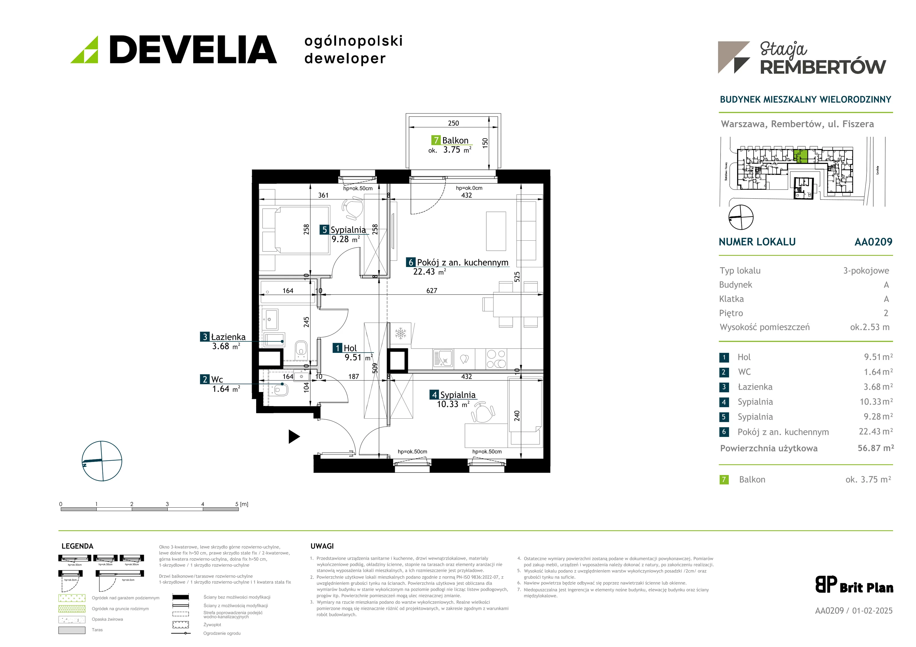 3 pokoje, mieszkanie 56,87 m², piętro 2, oferta nr AA0209, Stacja Rembertów, Warszawa, Rembertów, ul. Fiszera 36