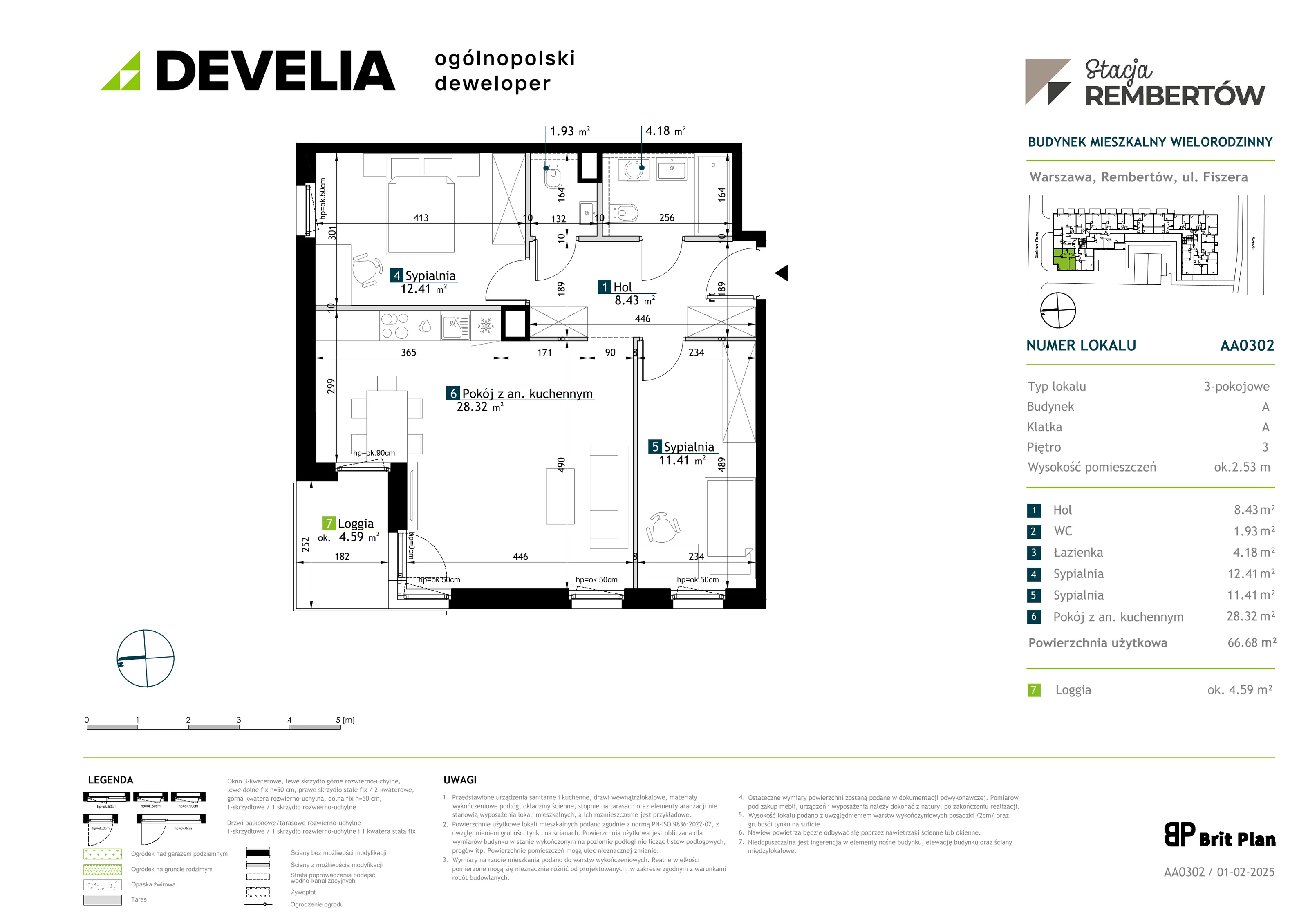 3 pokoje, mieszkanie 66,68 m², piętro 3, oferta nr AA0302, Stacja Rembertów, Warszawa, Rembertów, ul. Fiszera 36